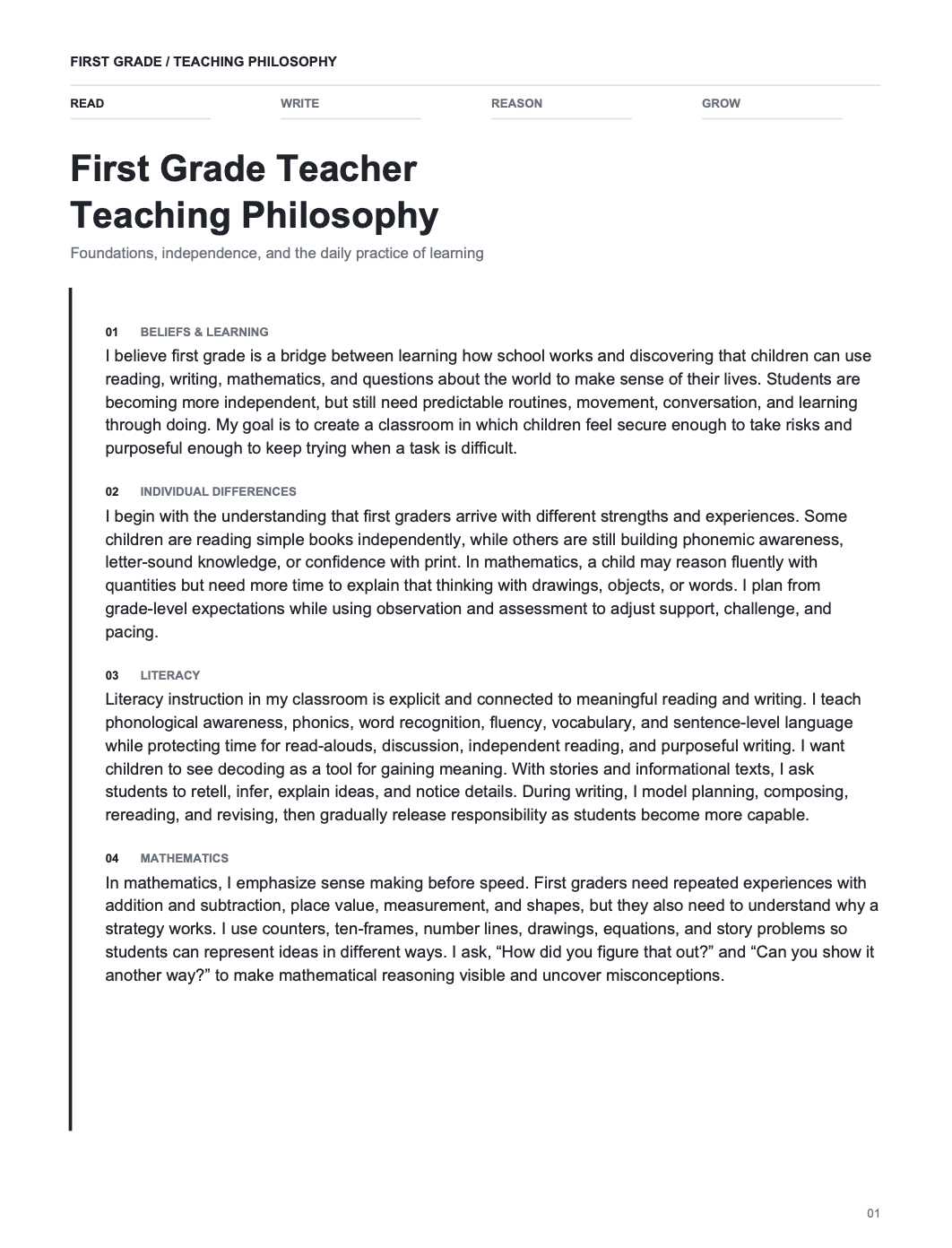 First Grade Teacher Teaching Philosophy - AI Teaching Philosophy Generator, 50+ Real Teaching Philosophy Examples