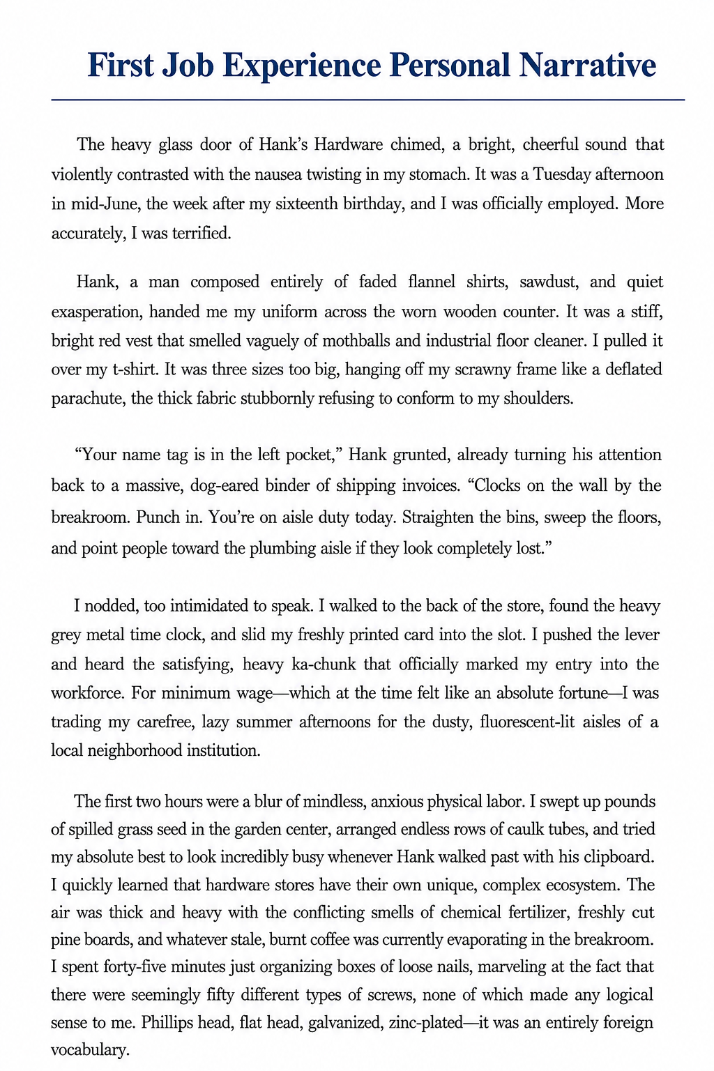 First Job Experience Personal Narrative - Free AI Personal Narrative Generator, 50+ Real Personal Narrative Examples