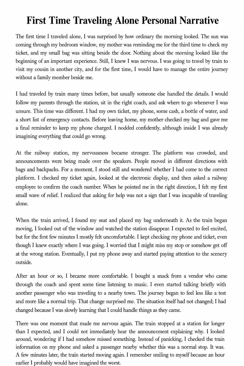 First Time Traveling Alone Personal Narrative - Free AI Personal Narrative Generator, 50+ Real Personal Narrative Examples
