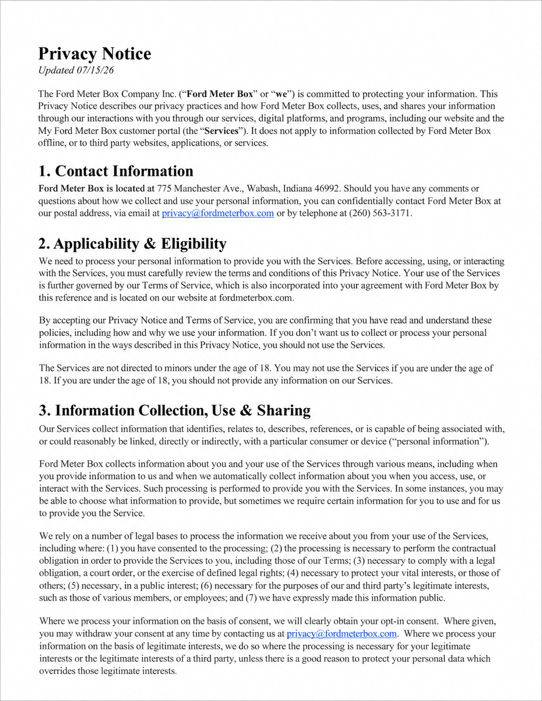Ford Meter Box Privacy Notice - Free AI Notice Generator, 50+ Real Notice Examples