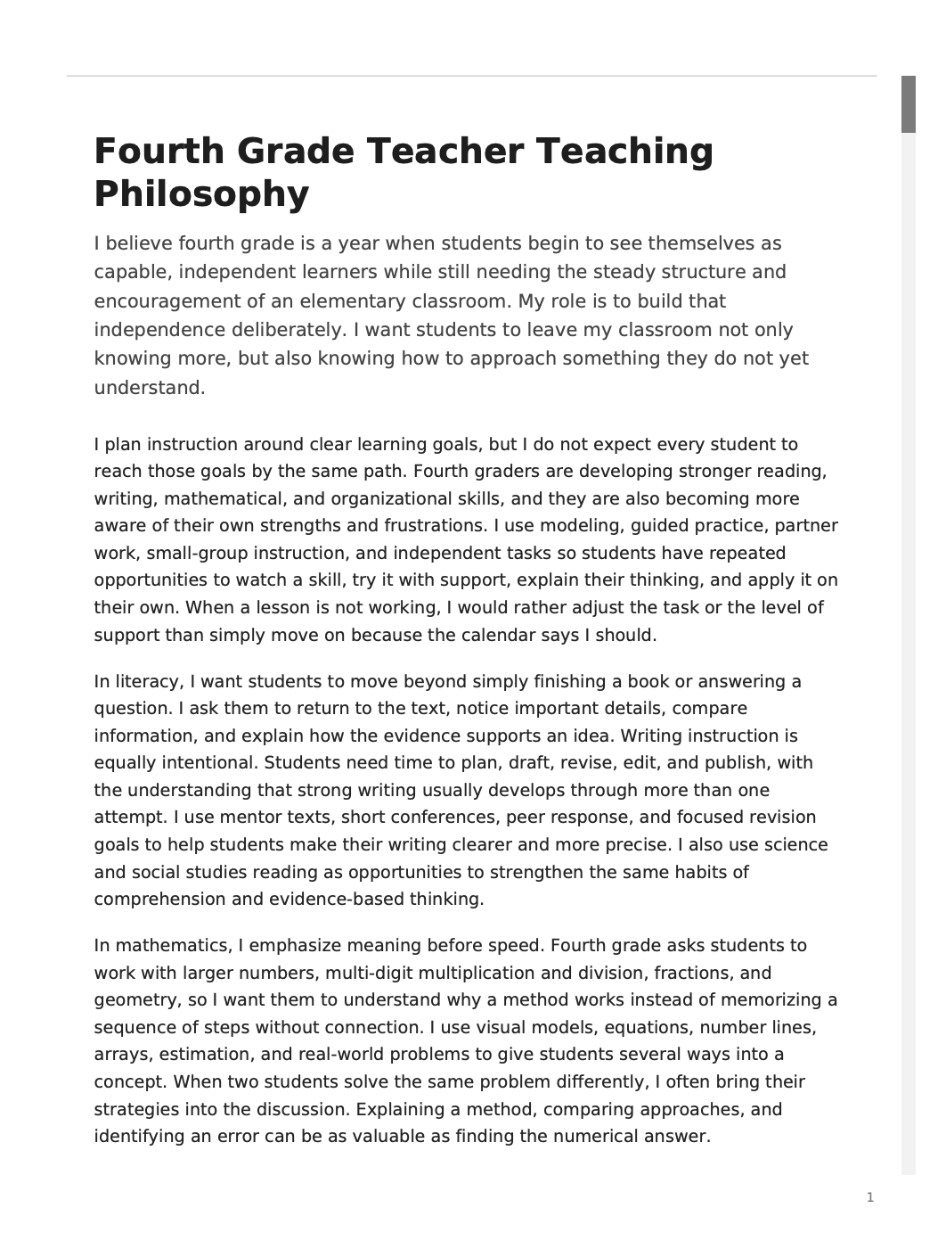 Fourth Grade Teacher Teaching Philosophy - AI Teaching Philosophy Generator, 50+ Real Teaching Philosophy Examples