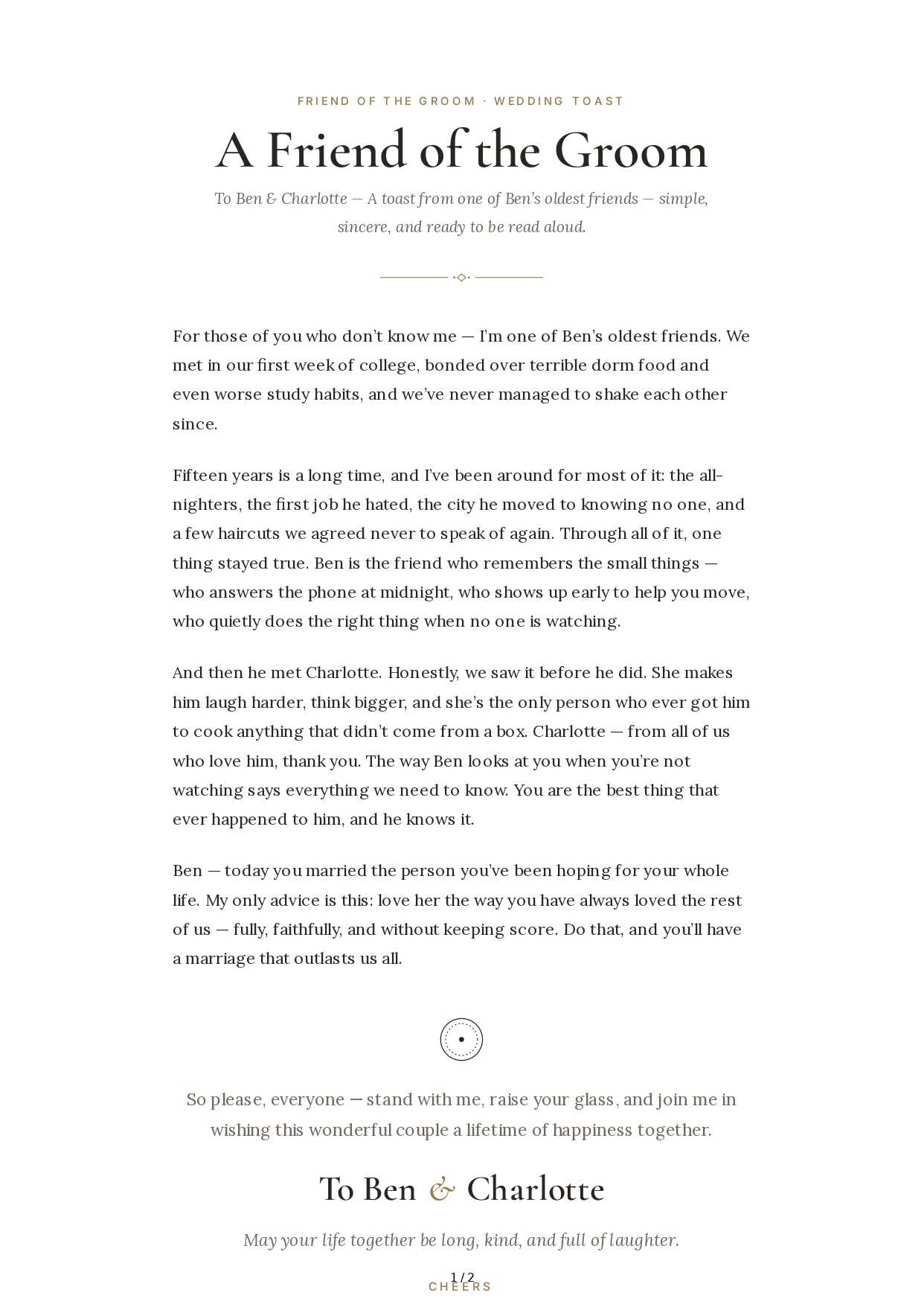Friend of the Groom Wedding Toast - Free AI Wedding Toast Generator, 50+ Real Wedding Toast Examples