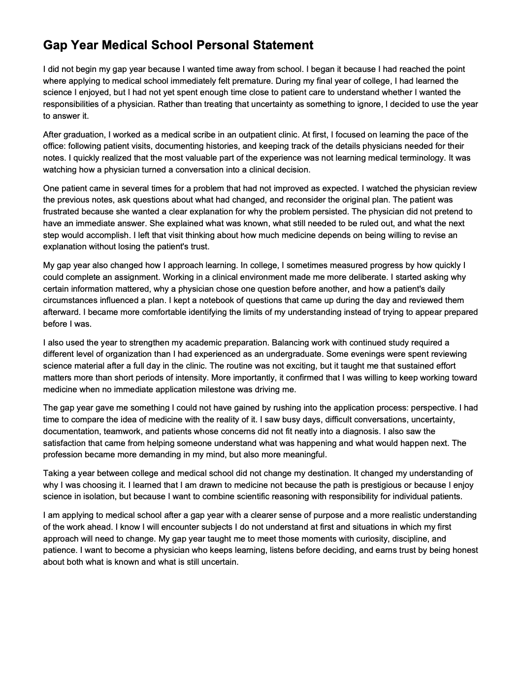 Gap Year Medical School Personal Statement - Free AI Medical School Personal Statement Generator, 50+ Real Medical School Personal Statement Examples
