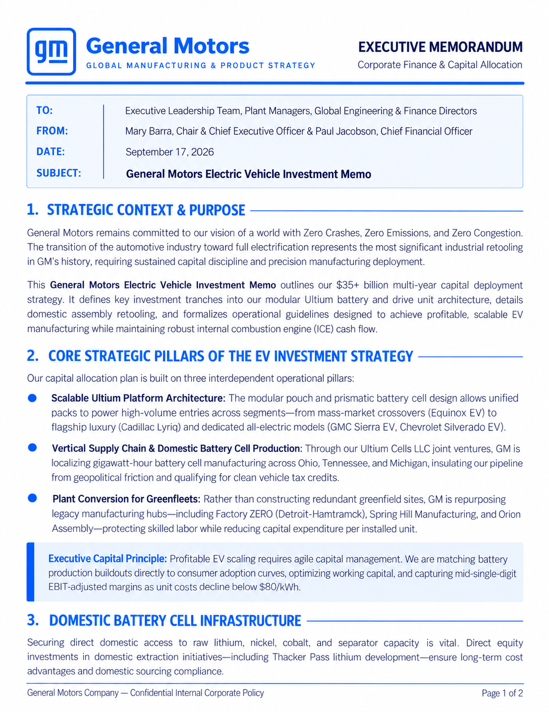 General Motors Electric Vehicle Investment Memo - Free AI Memo Generator, 50+ Real Memo Examples
