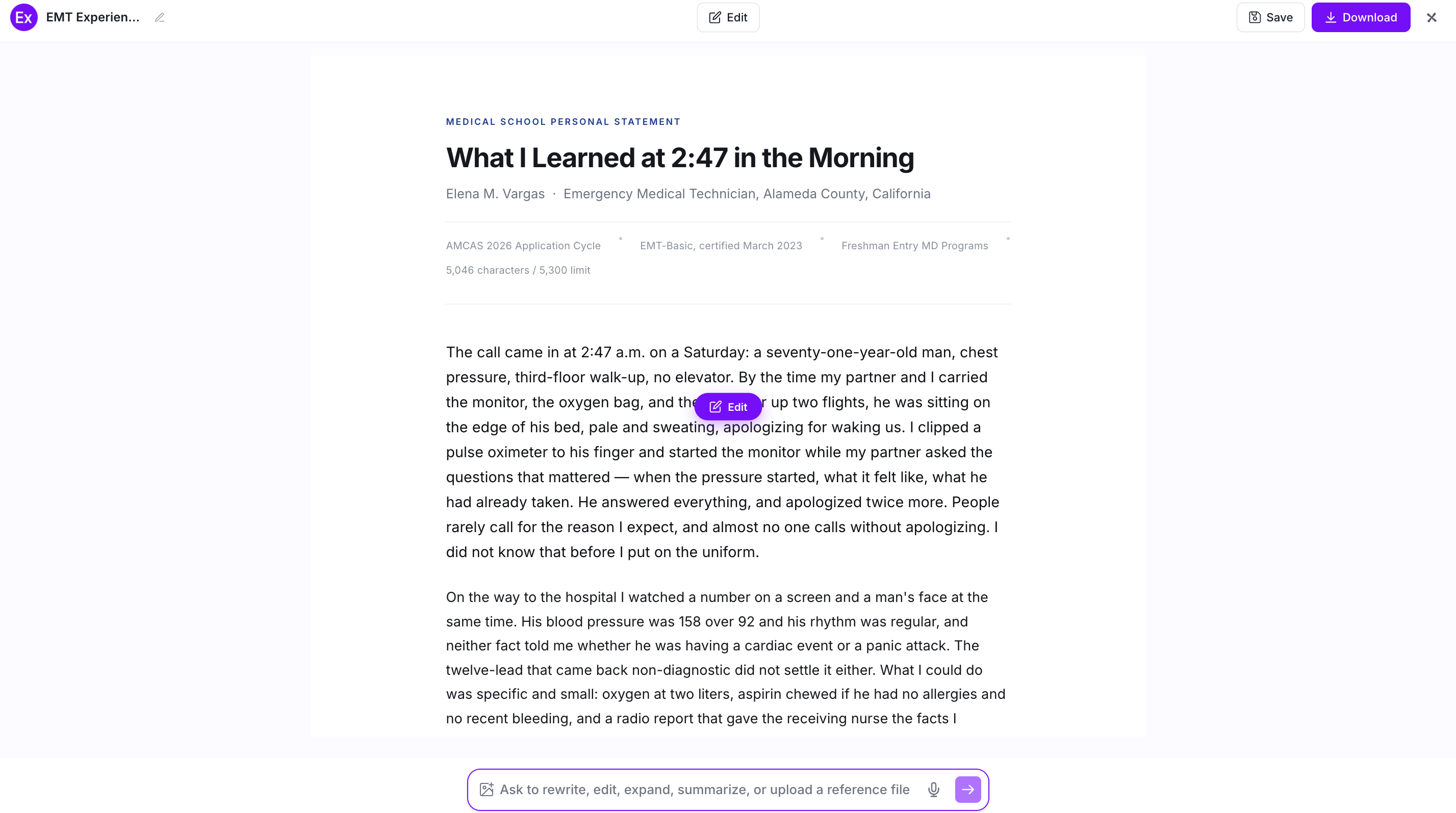 Medical School Personal Statement Examples