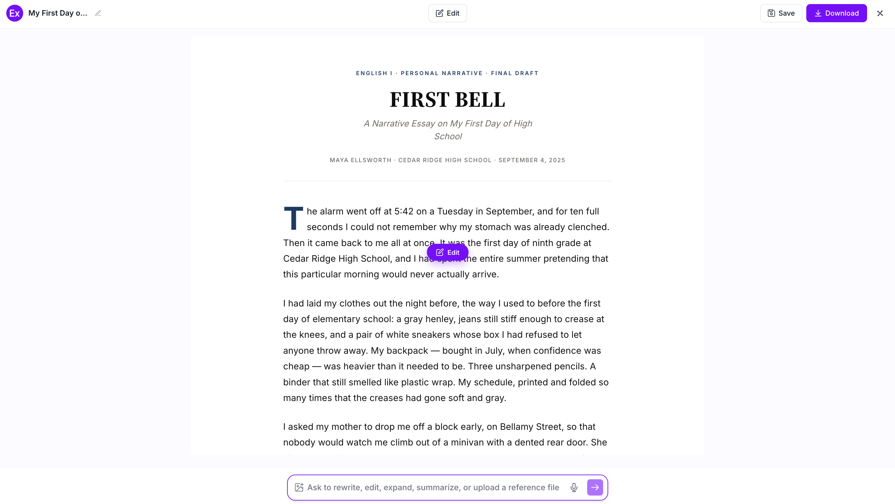 Narrative Essay Examples