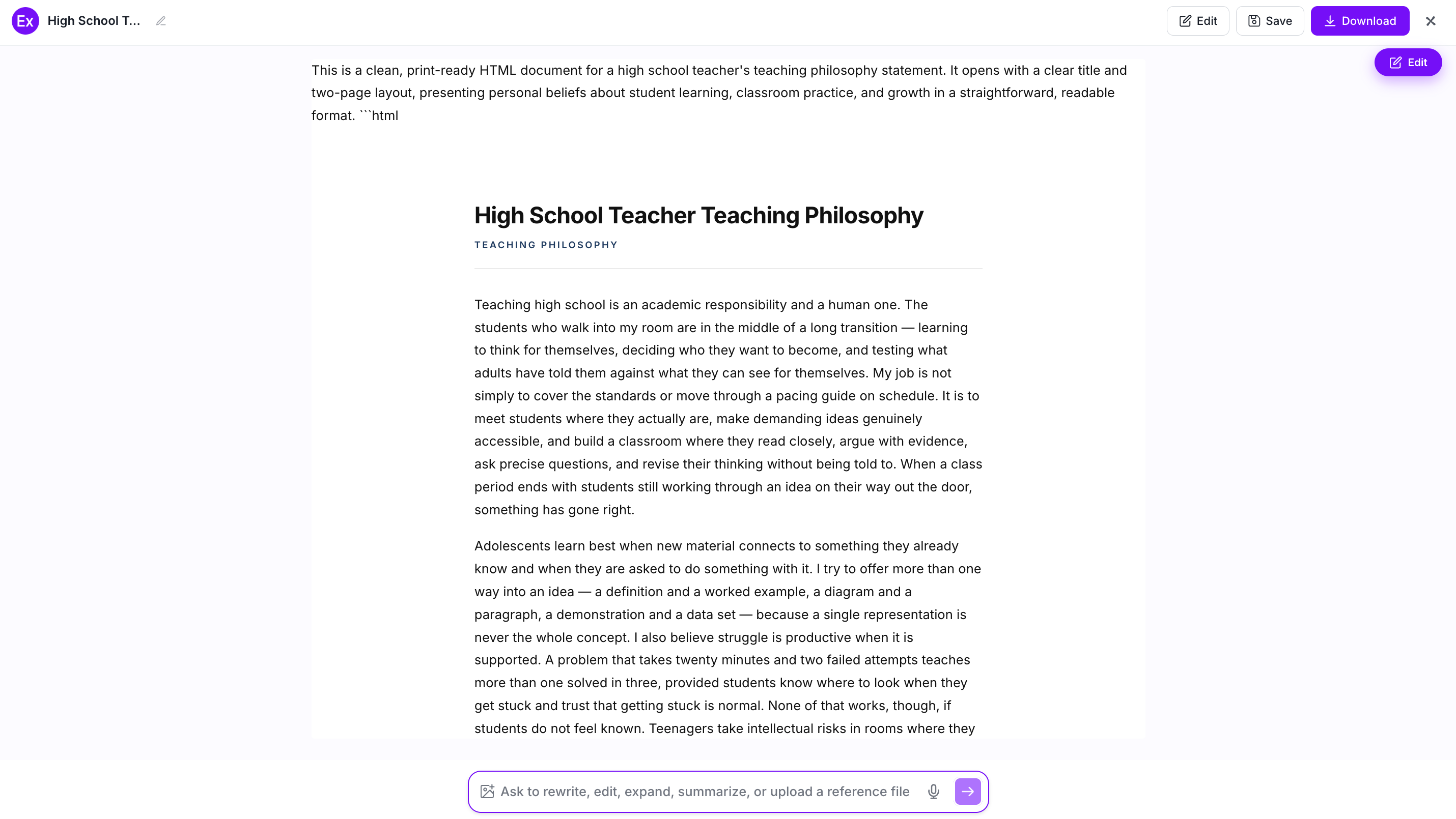 Teaching Philosophy Examples