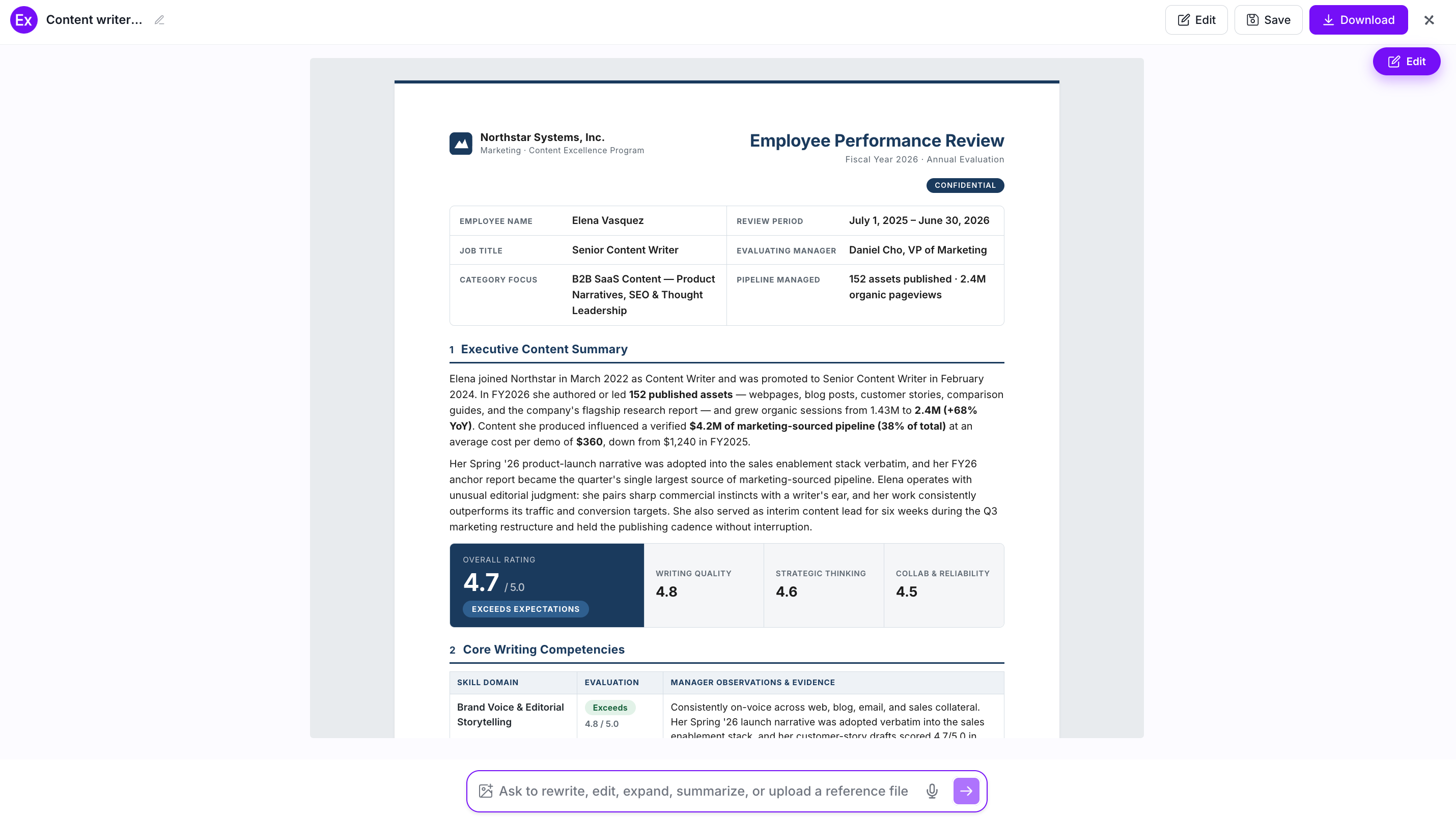 Performance Review Examples