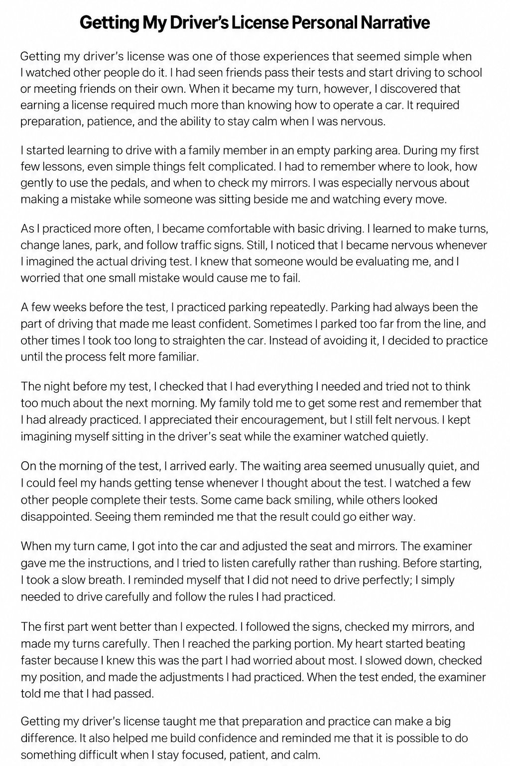 Getting My Driver's License Personal Narrative - Free AI Personal Narrative Generator, 50+ Real Personal Narrative Examples