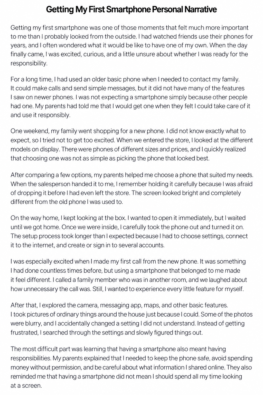 Getting My First Smartphone Personal Narrative - Free AI Personal Narrative Generator, 50+ Real Personal Narrative Examples