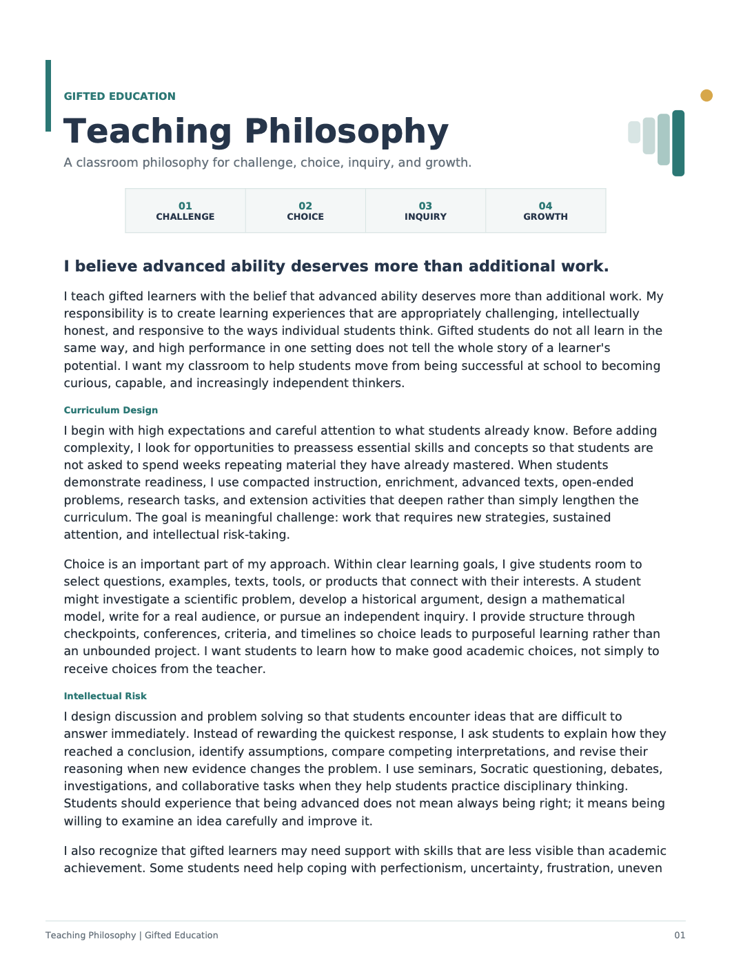 Gifted Education Teacher Teaching Philosophy - AI Teaching Philosophy Generator, 50+ Real Teaching Philosophy Examples