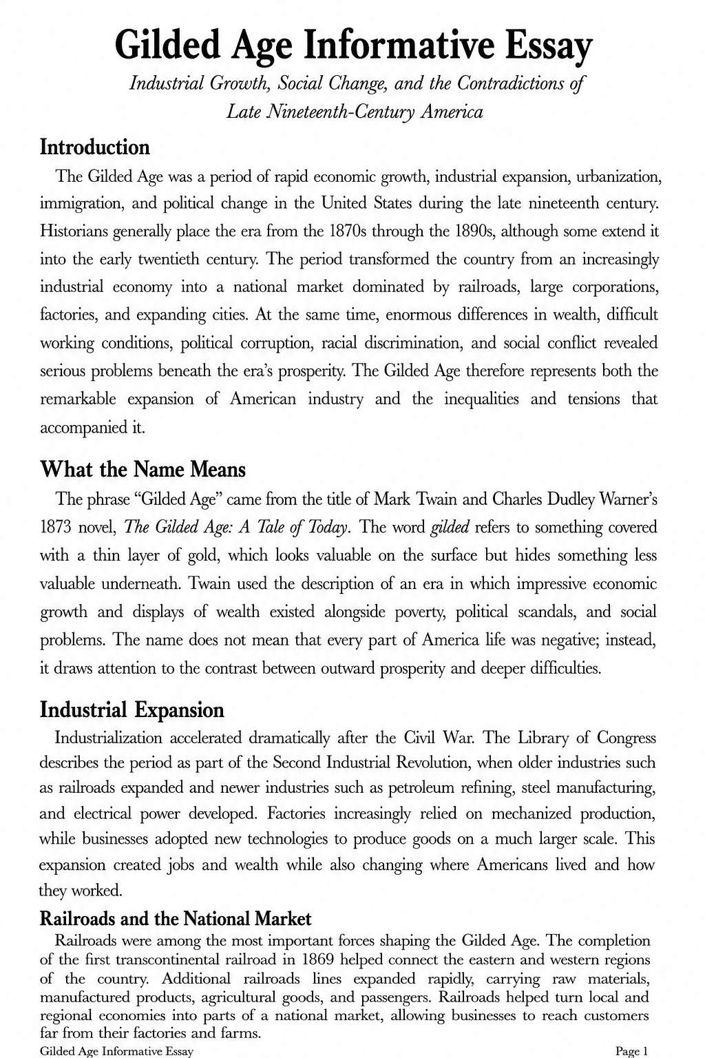 Gilded Age Informative Essay - Free AI Informative Essay Generator, 50+ Real Informative Essay Examples