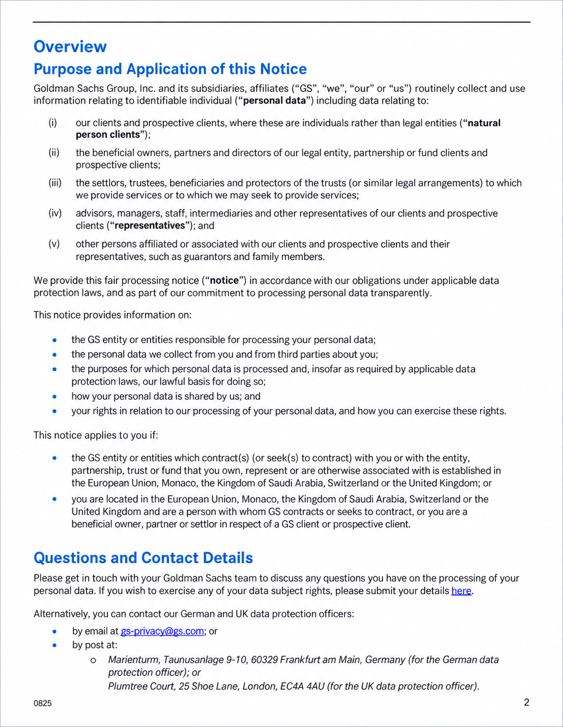 Goldman Sachs Fair Processing Notice - Free AI Notice Generator, 50+ Real Notice Examples