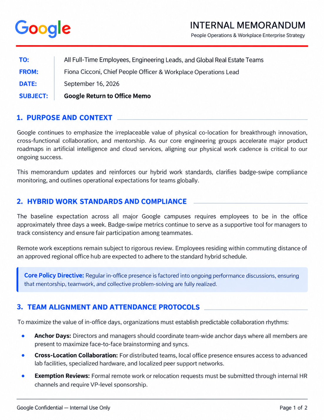 Google Return to Office Memo - Free AI Memo Generator, 50+ Real Memo Examples
