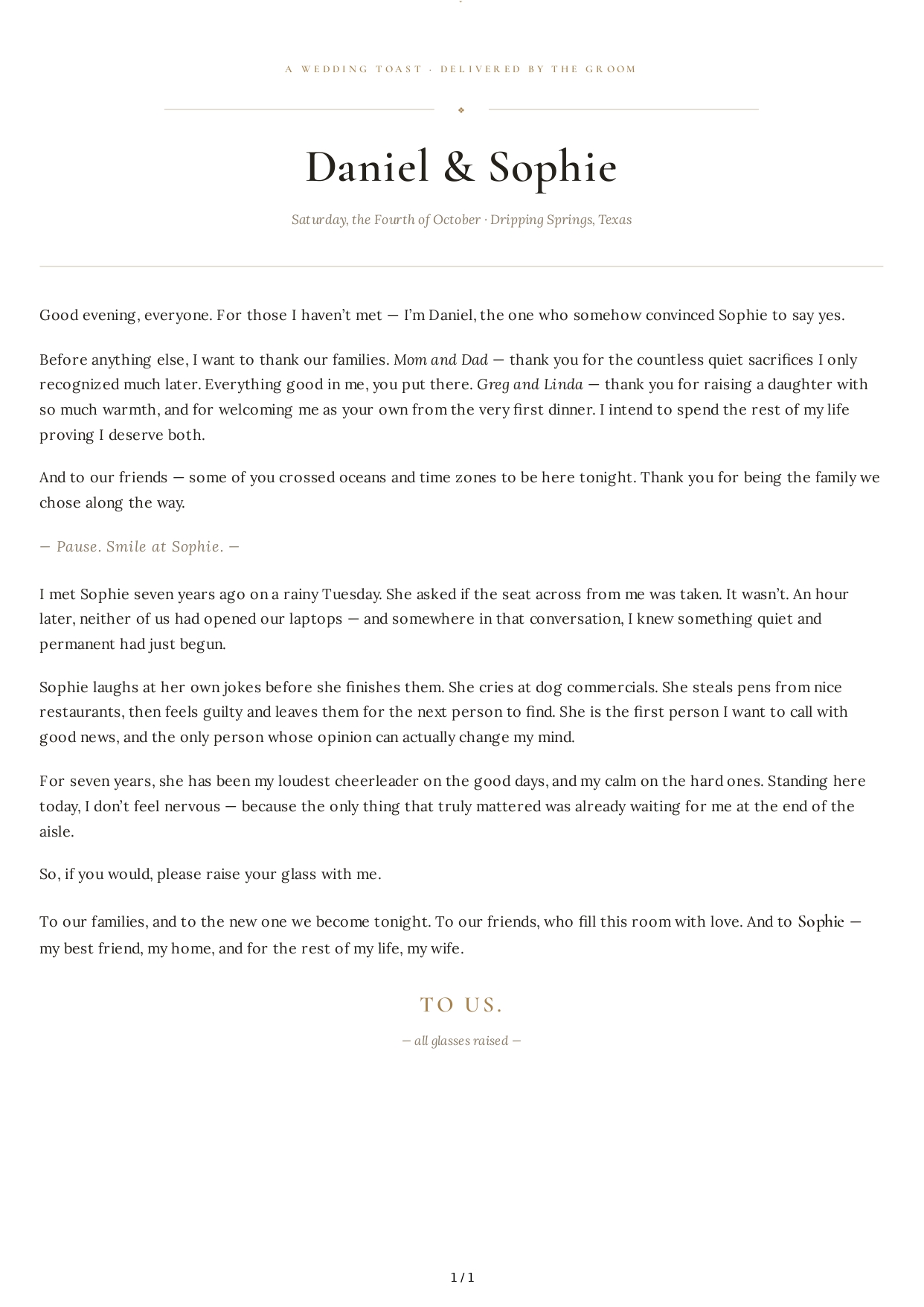 Groom Wedding Toast - Free AI Wedding Toast Generator, 50+ Real Wedding Toast Examples