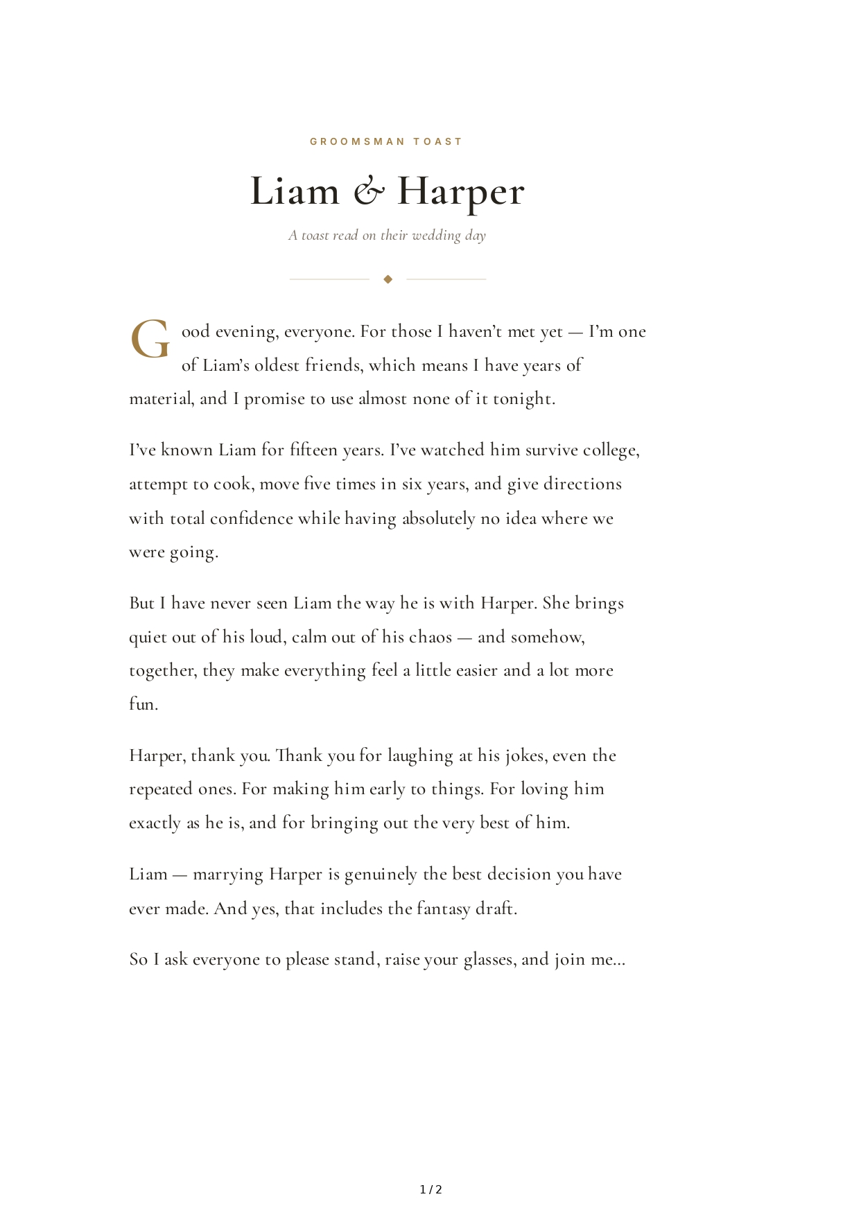 Groomsman Wedding Toast - Free AI Wedding Toast Generator, 50+ Real Wedding Toast Examples