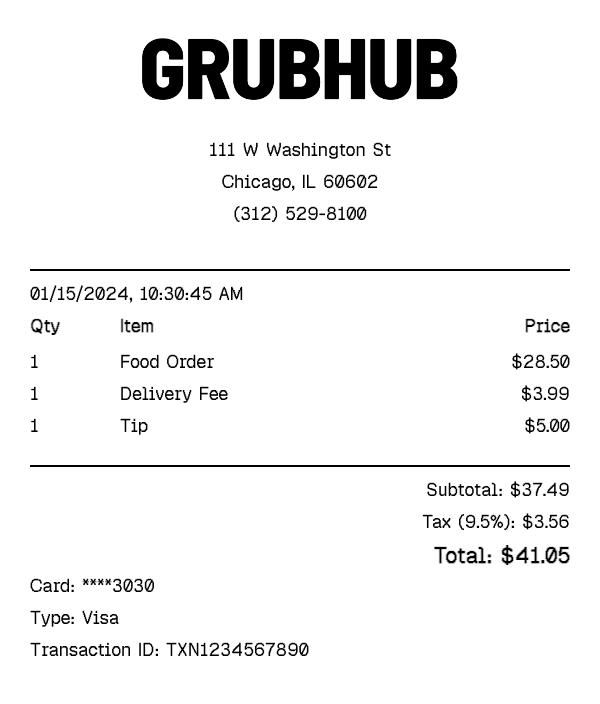 Grubhub Order Receipt - Free AI Receipt Generator, 50+ Real Receipt Examples