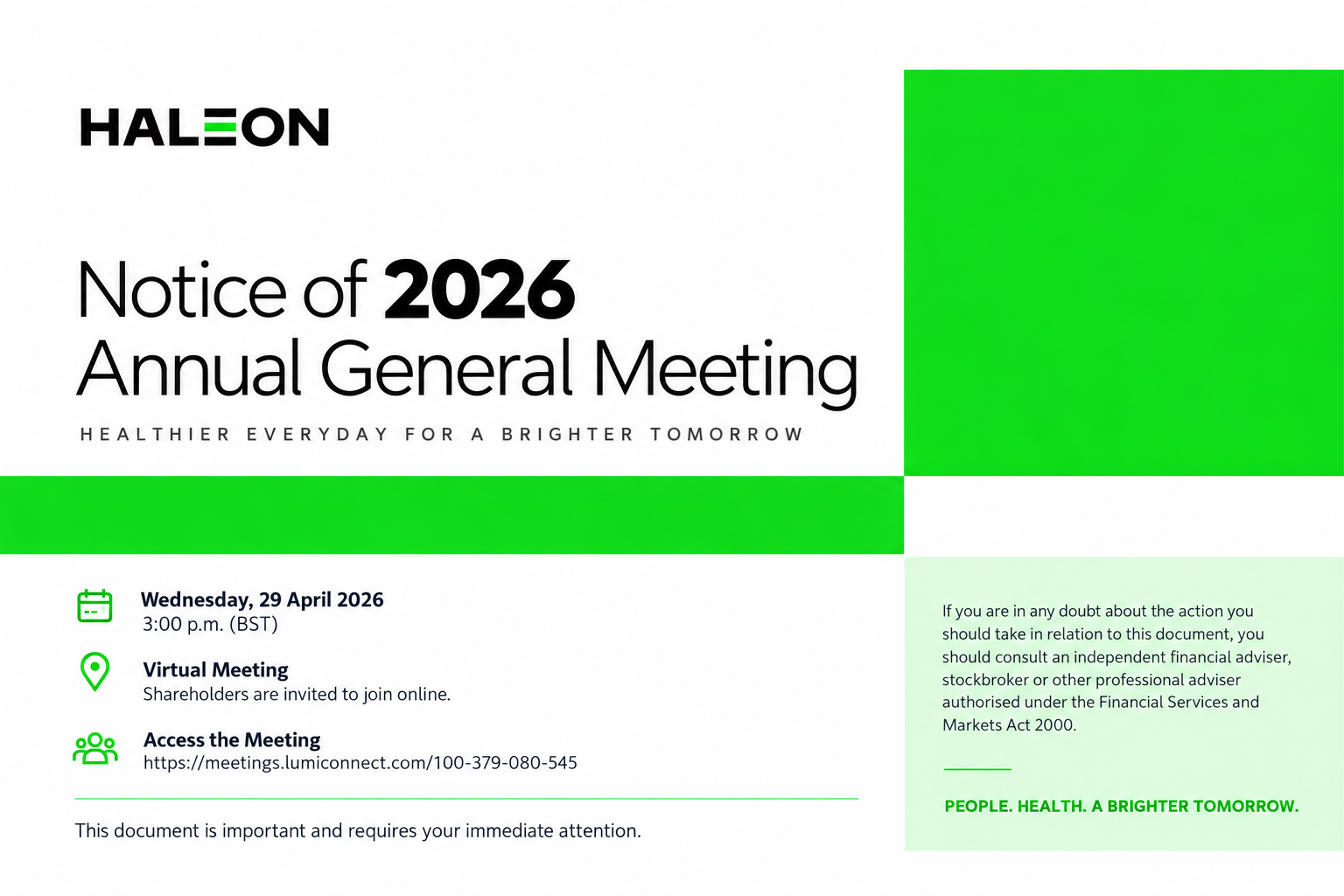 Haleon Annual General Meeting Notice - Free AI Notice Generator, 50+ Real Notice Examples