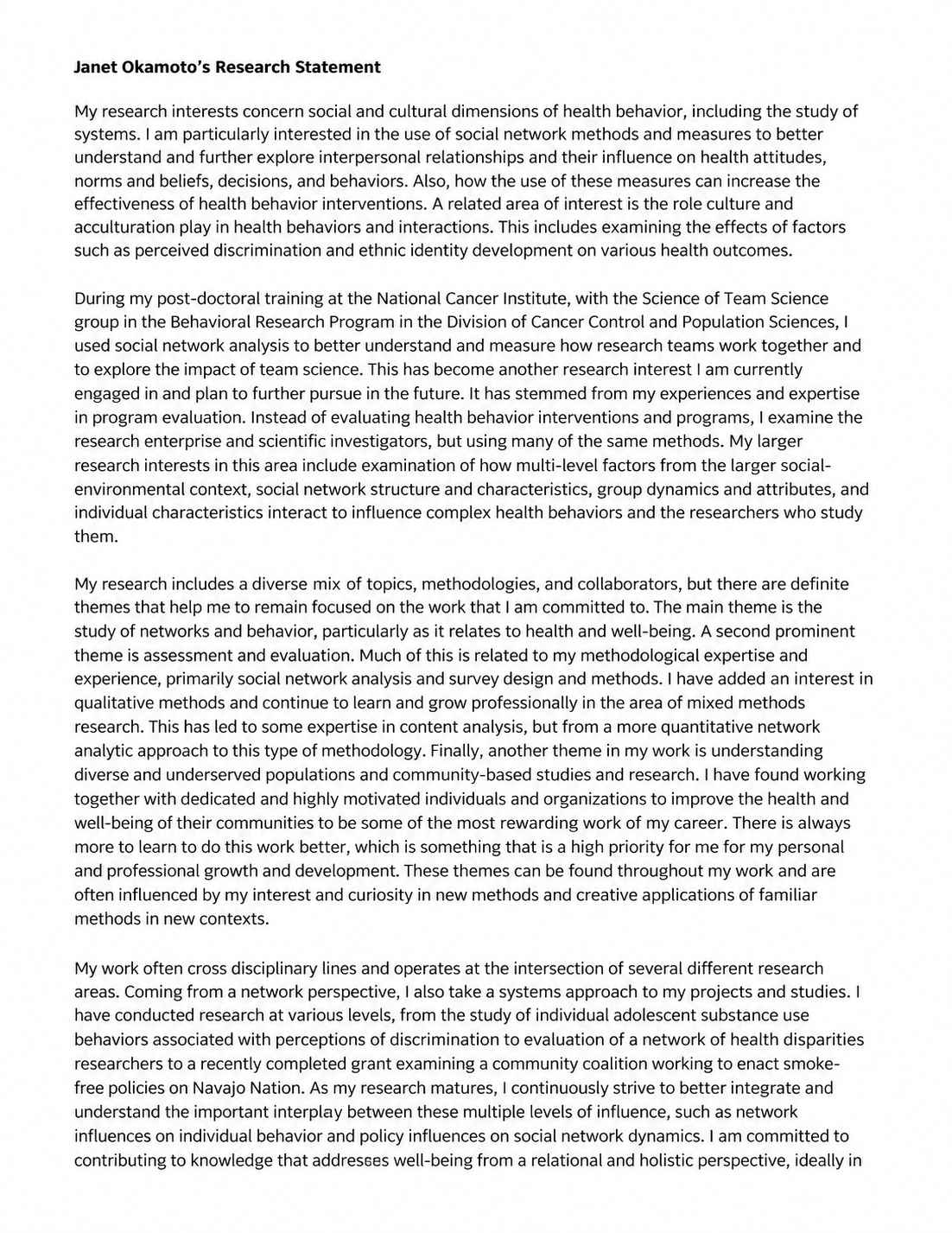 Health Behavior Research Statement - Free AI Statement Generator, 50+ Real Statement Examples