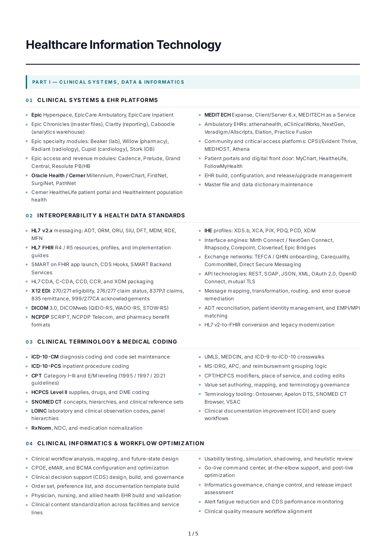 Healthcare Information Technology Technical Skills - Free AI Technical Skills Generator, 50+ Real Technical Skills Examples
