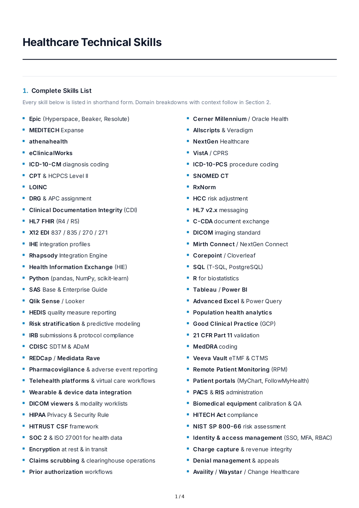 Healthcare Technical Skills - Free AI Technical Skills Generator, 50+ Real Technical Skills Examples