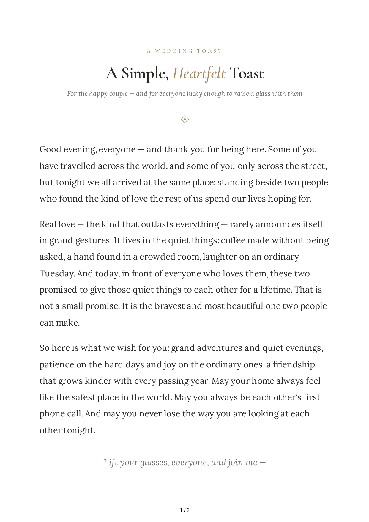 Heartfelt Wedding Toast - Free AI Wedding Toast Generator, 50+ Real Wedding Toast Examples