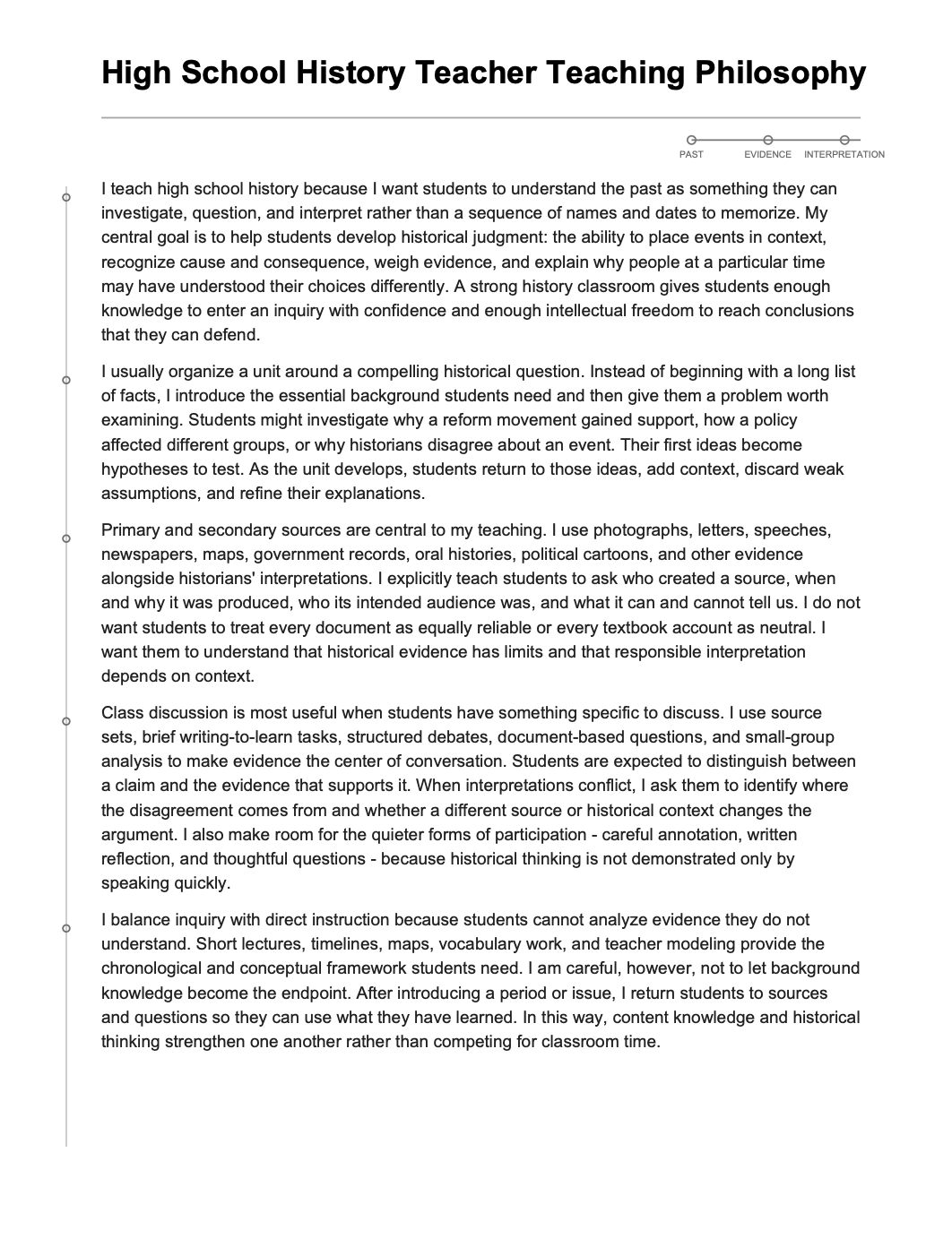 High School History Teacher Teaching Philosophy - AI Teaching Philosophy Generator, 50+ Real Teaching Philosophy Examples
