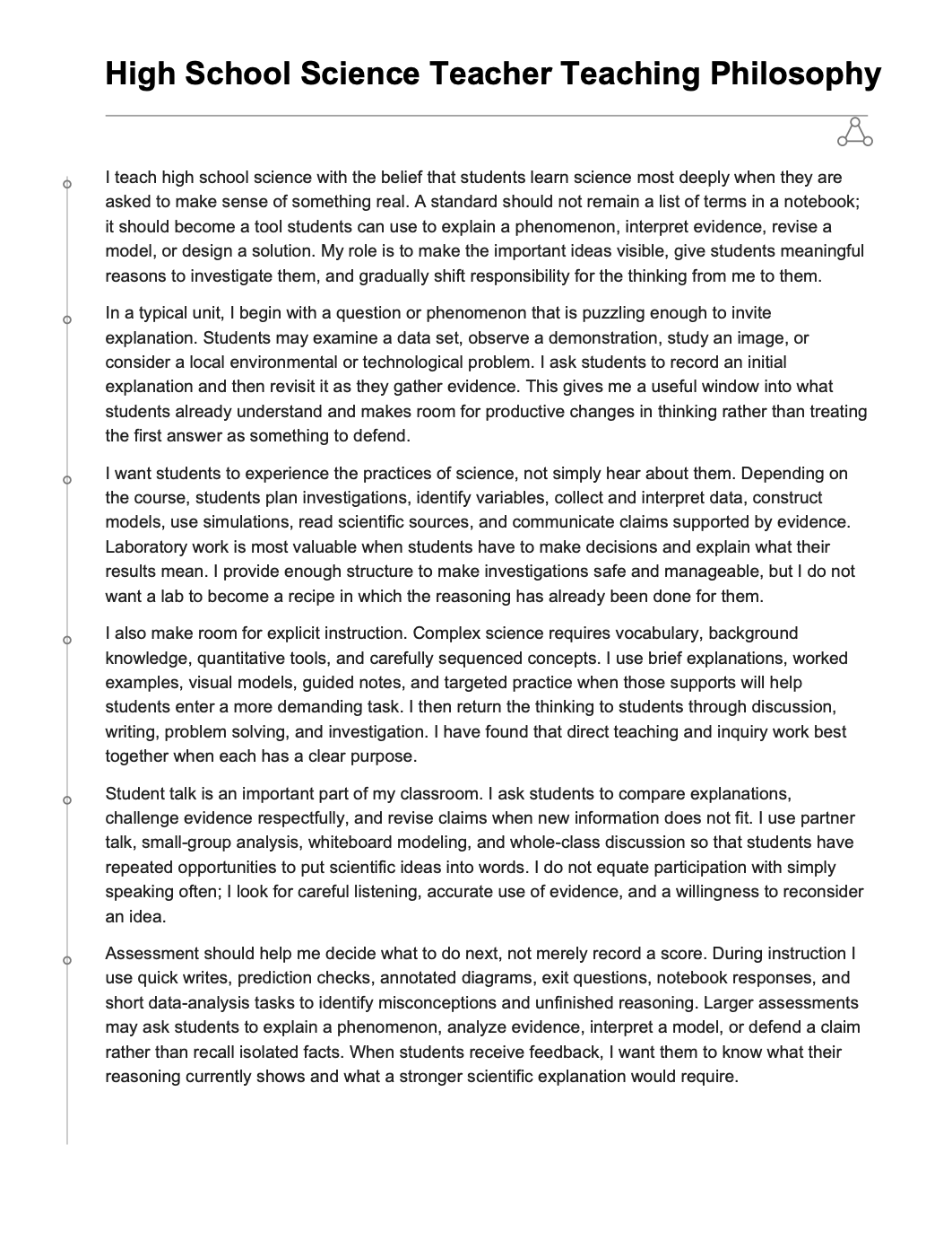 High School Science Teacher Teaching Philosophy - AI Teaching Philosophy Generator, 50+ Real Teaching Philosophy Examples