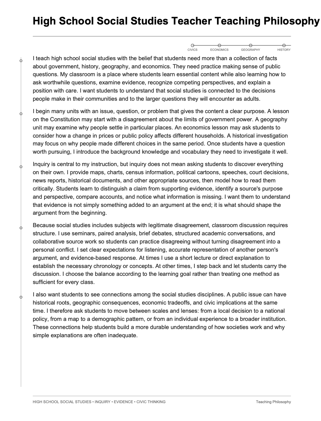 High School Social Studies Teacher Teaching Philosophy - AI Teaching Philosophy Generator, 50+ Real Teaching Philosophy Examples