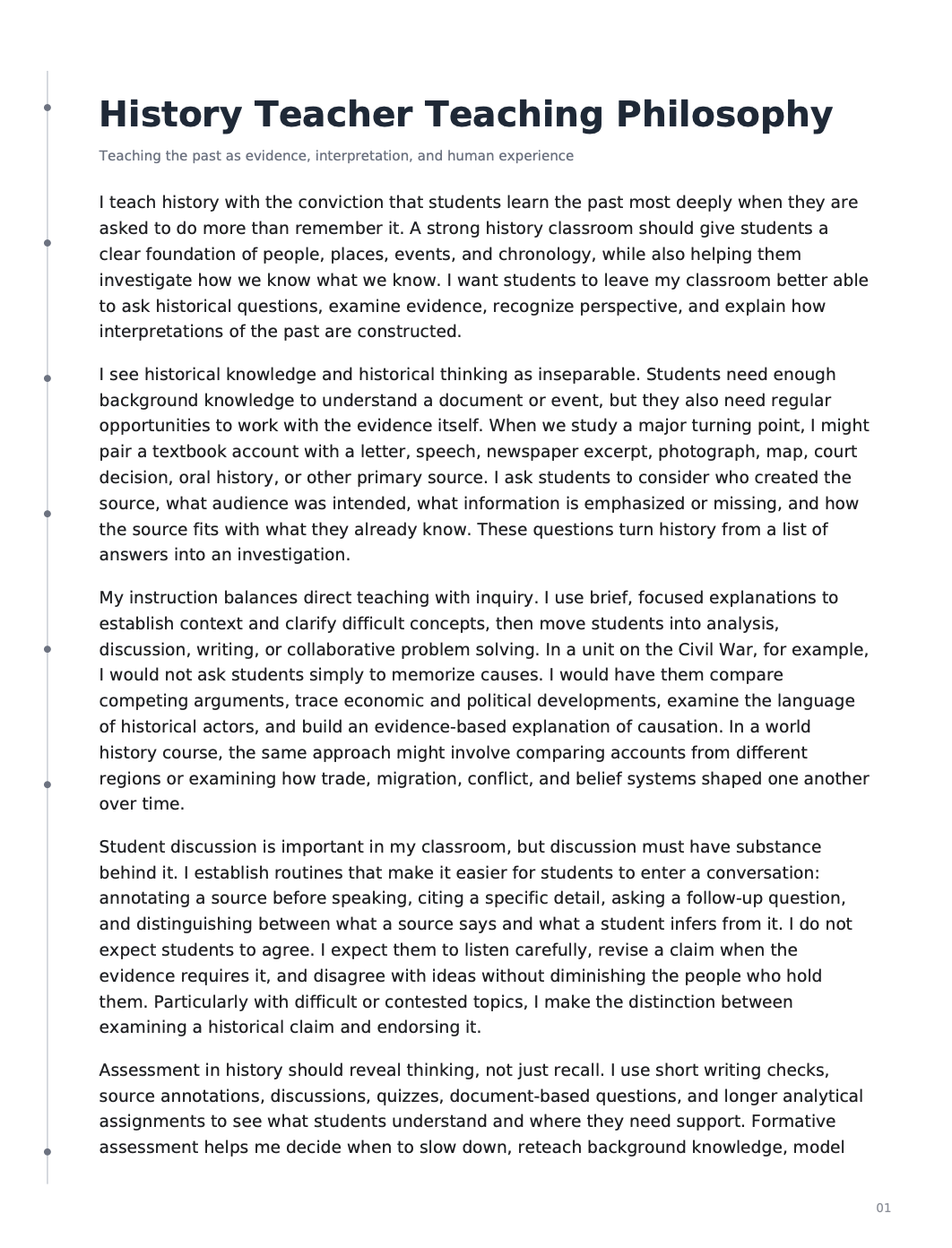 History Teacher Teaching Philosophy - AI Teaching Philosophy Generator, 50+ Real Teaching Philosophy Examples