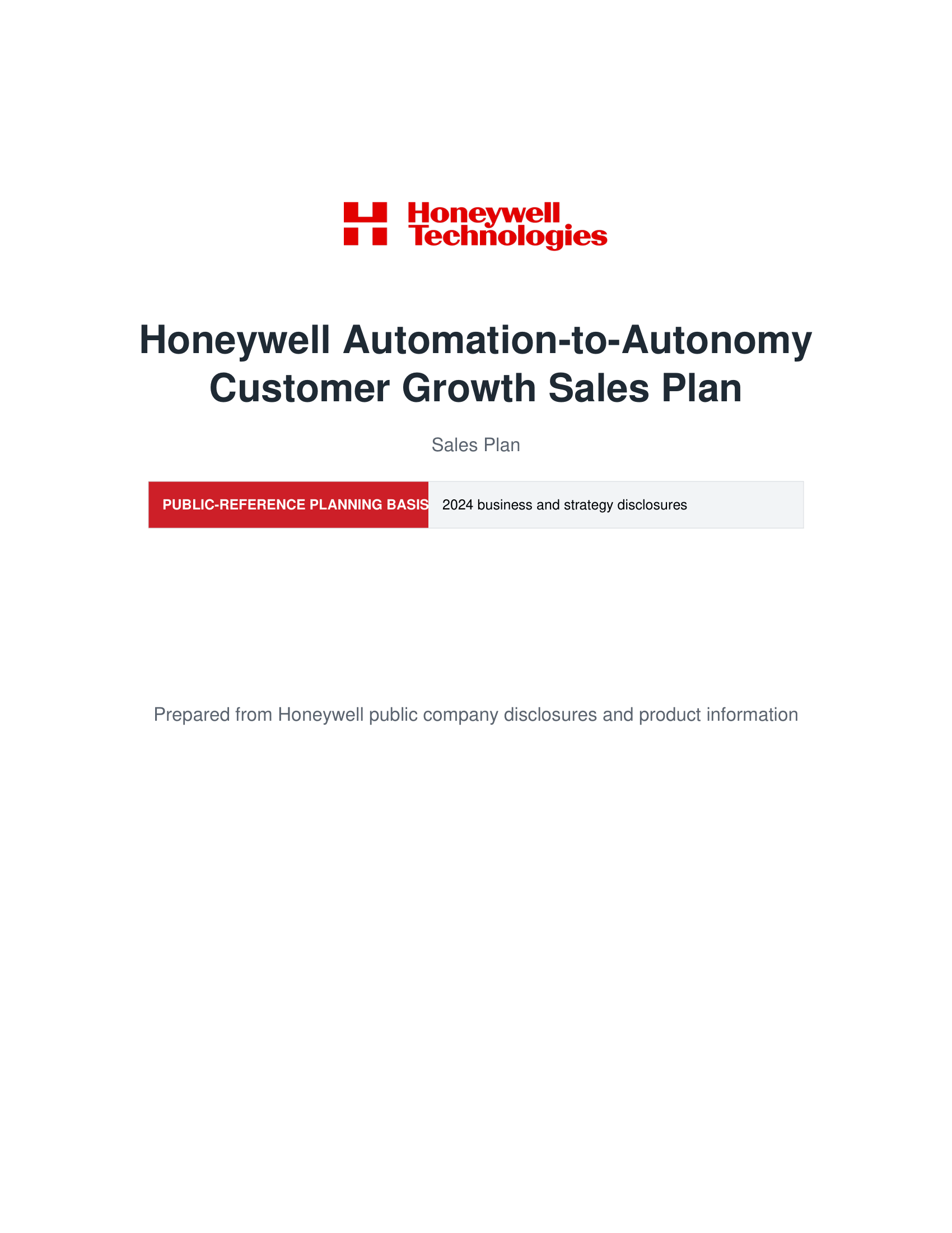 Honeywell Technologies Automation-to-Autonomy Customer Growth Sales Plan - Free AI Sales Plan Generator, 50+ Real Sales Plan Examples