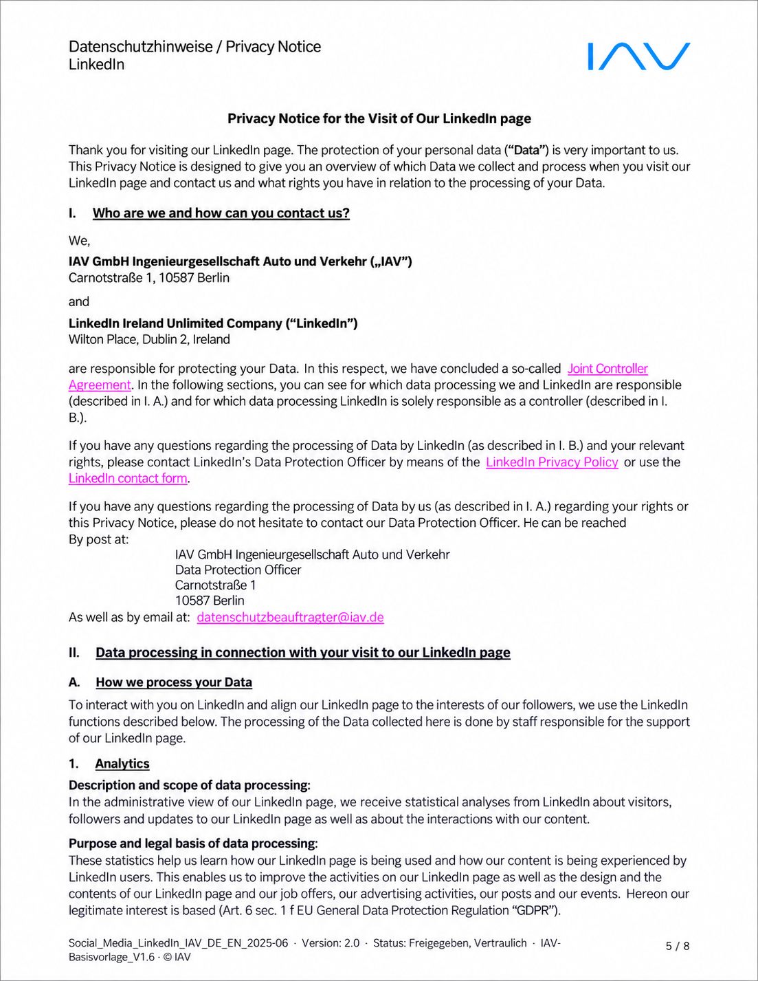 IAV LinkedIn Privacy Notice - Free AI Notice Generator, 50+ Real Notice Examples