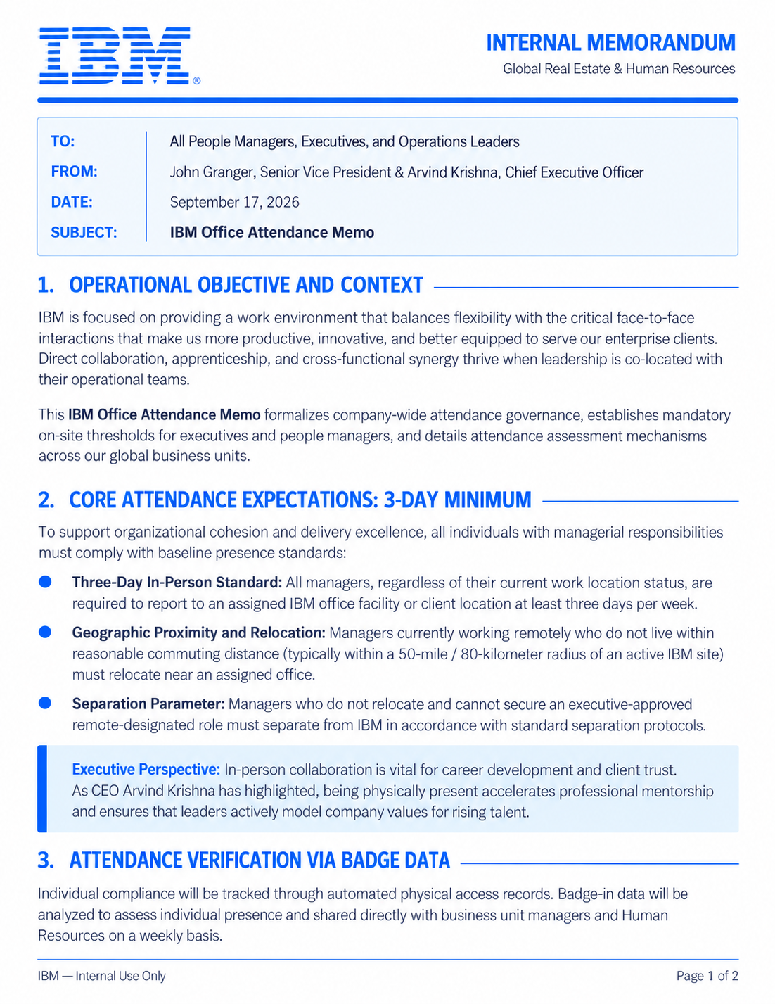 IBM Office Attendance Memo - Free AI Memo Generator, 50+ Real Memo Examples