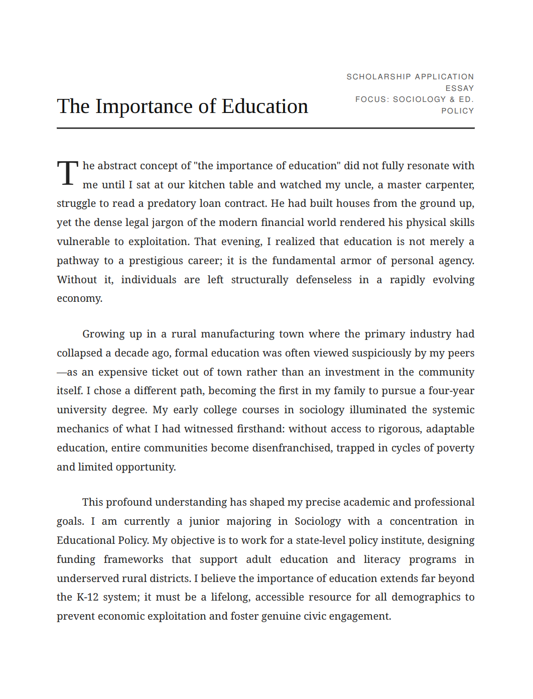 Importance of Education Scholarship Essay - Free AI Scholarship Essay Generator, 50+ Real Scholarship Essay Examples