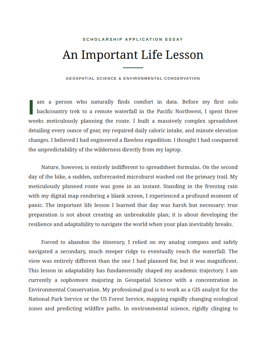 Important Life Lesson Scholarship Essay - Free AI Scholarship Essay Generator, 50+ Real Scholarship Essay Examples
