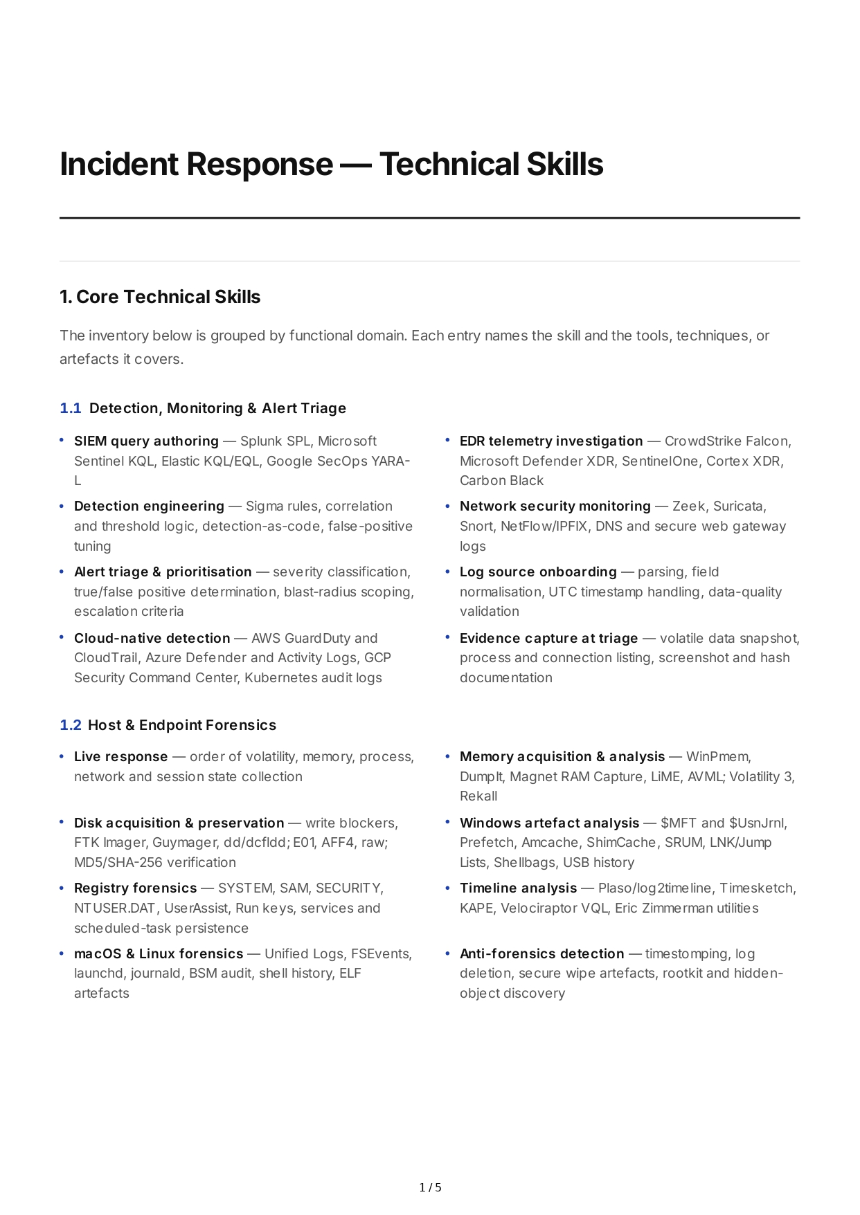 Incident Response Technical Skills - Free AI Technical Skills Generator, 50+ Real Technical Skills Examples
