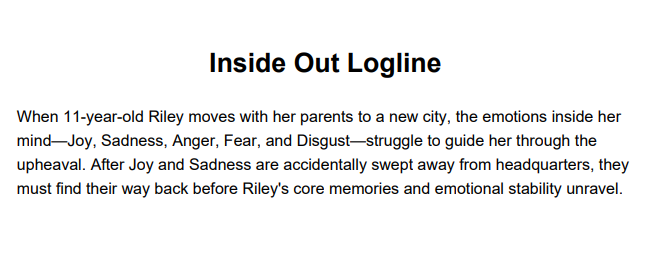 Inside Out Logline - Free AI Logline Generator, 50+ Real Logline Examples