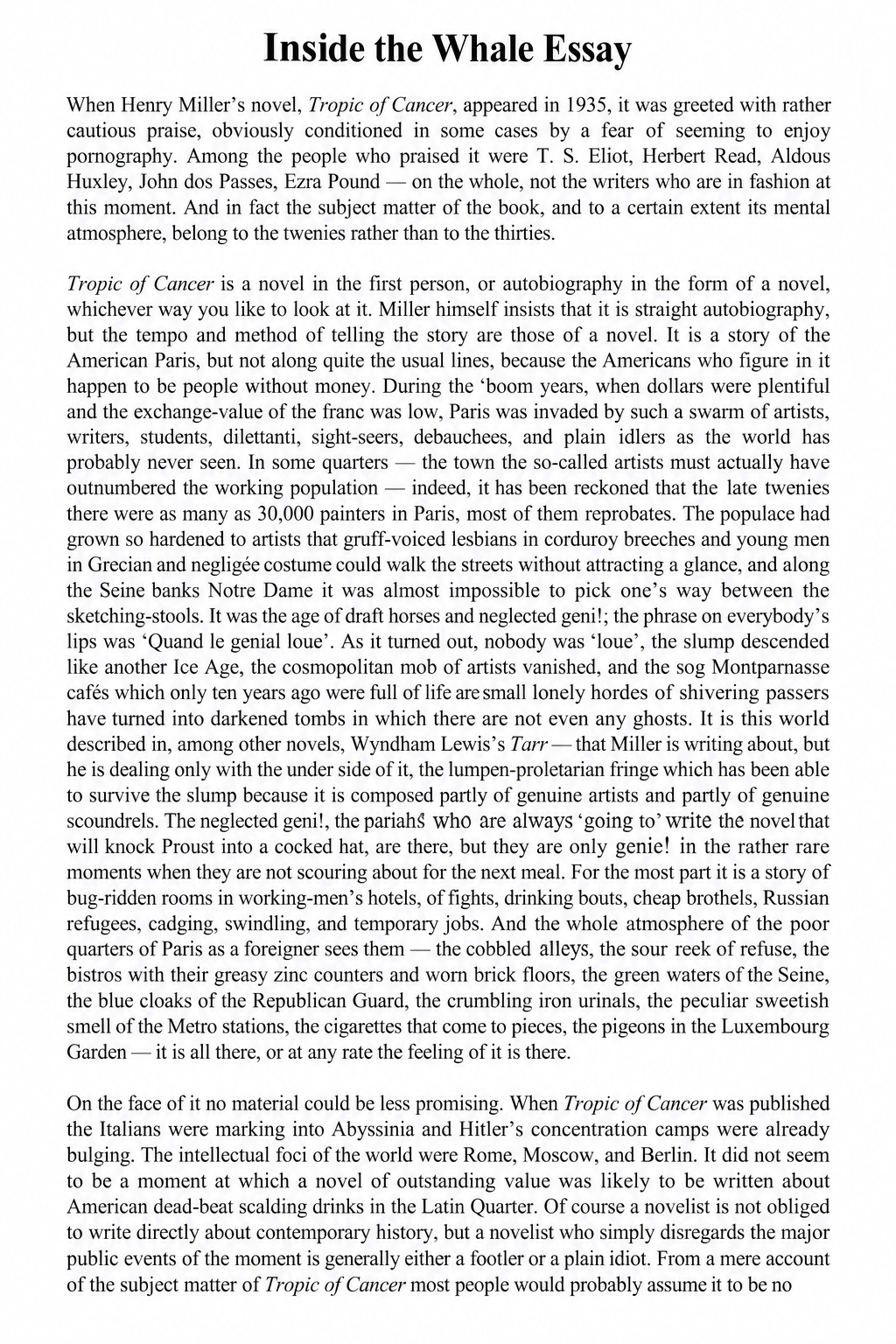 Inside the Whale Essay - Free AI Essay Generator, 50+ Real Essay Examples