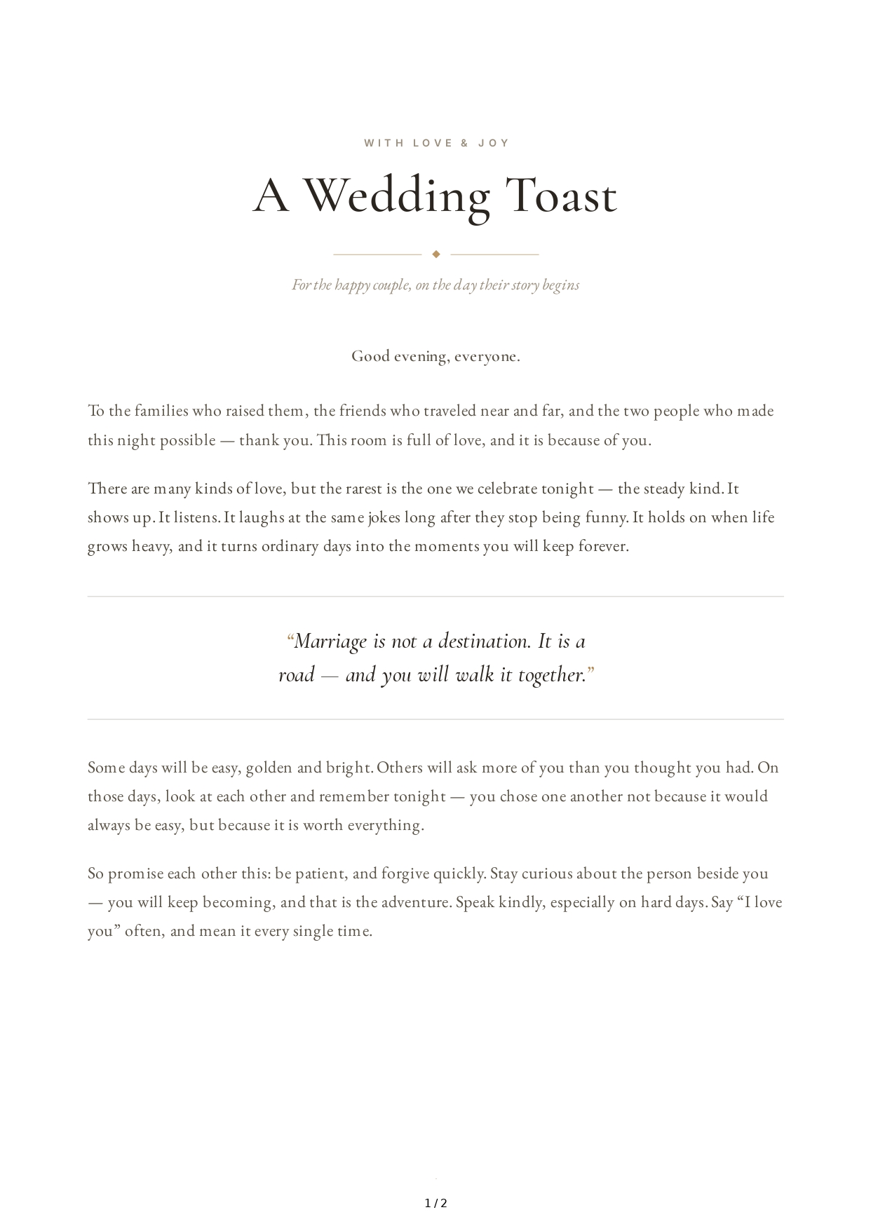 Inspirational Wedding Toast - Free AI Wedding Toast Generator, 50+ Real Wedding Toast Examples