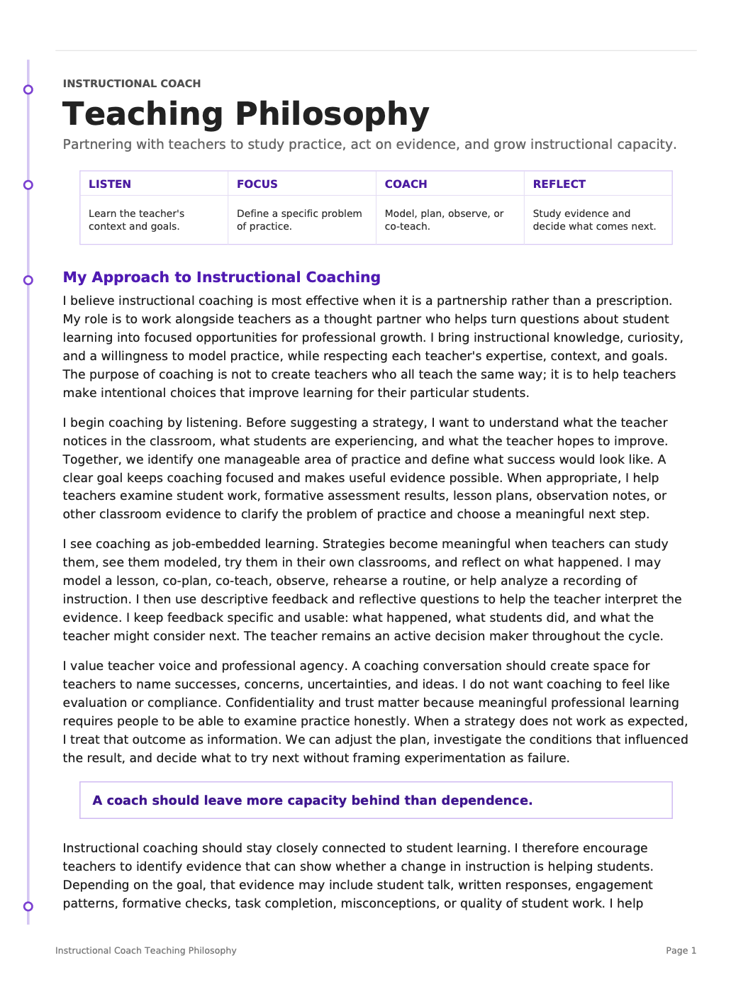Instructional Coach Teaching Philosophy - AI Teaching Philosophy Generator, 50+ Real Teaching Philosophy Examples