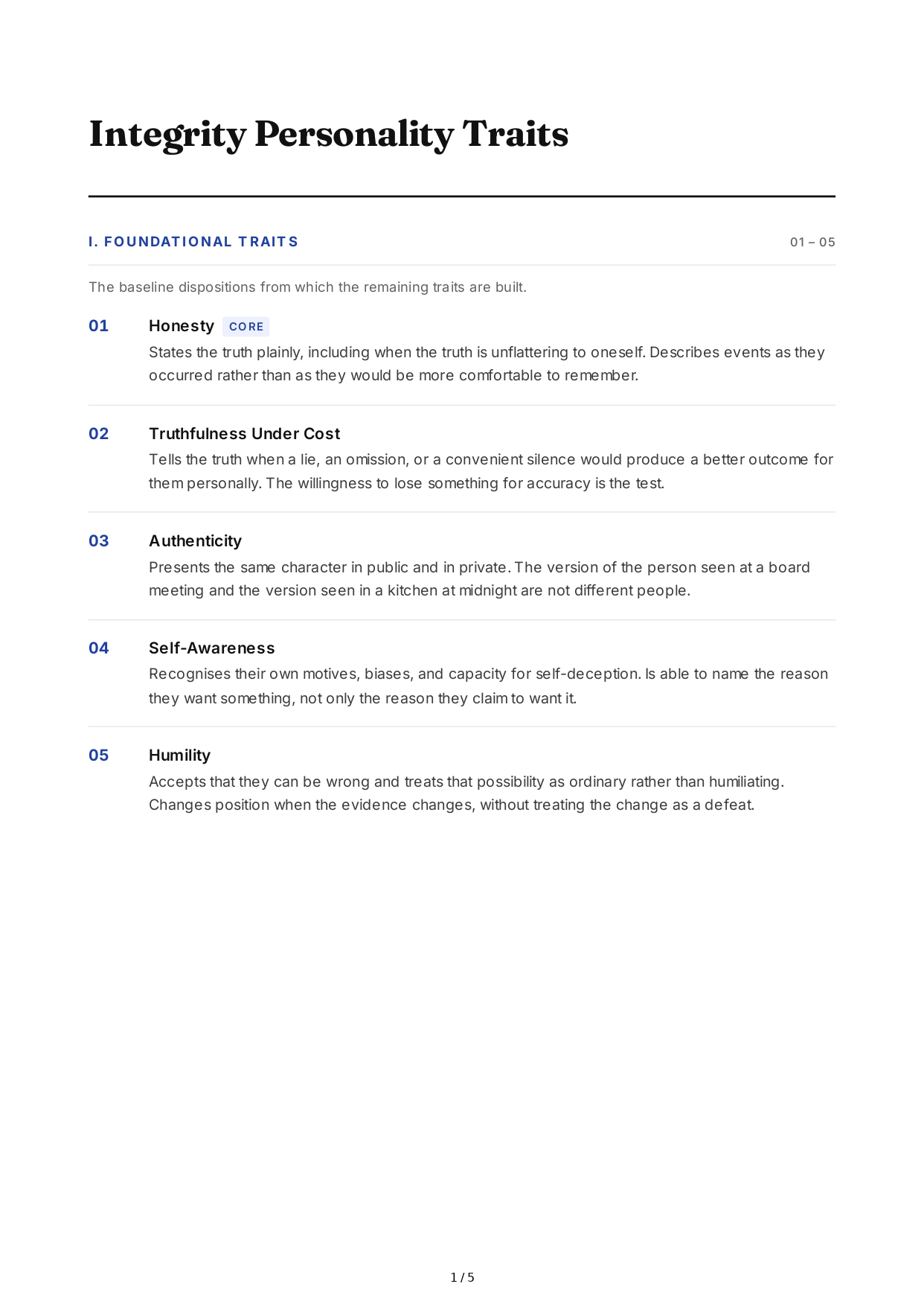 Integrity Personality Traits - Free AI Personality Traits Generator, 50+ Real Personality Traits Examples
