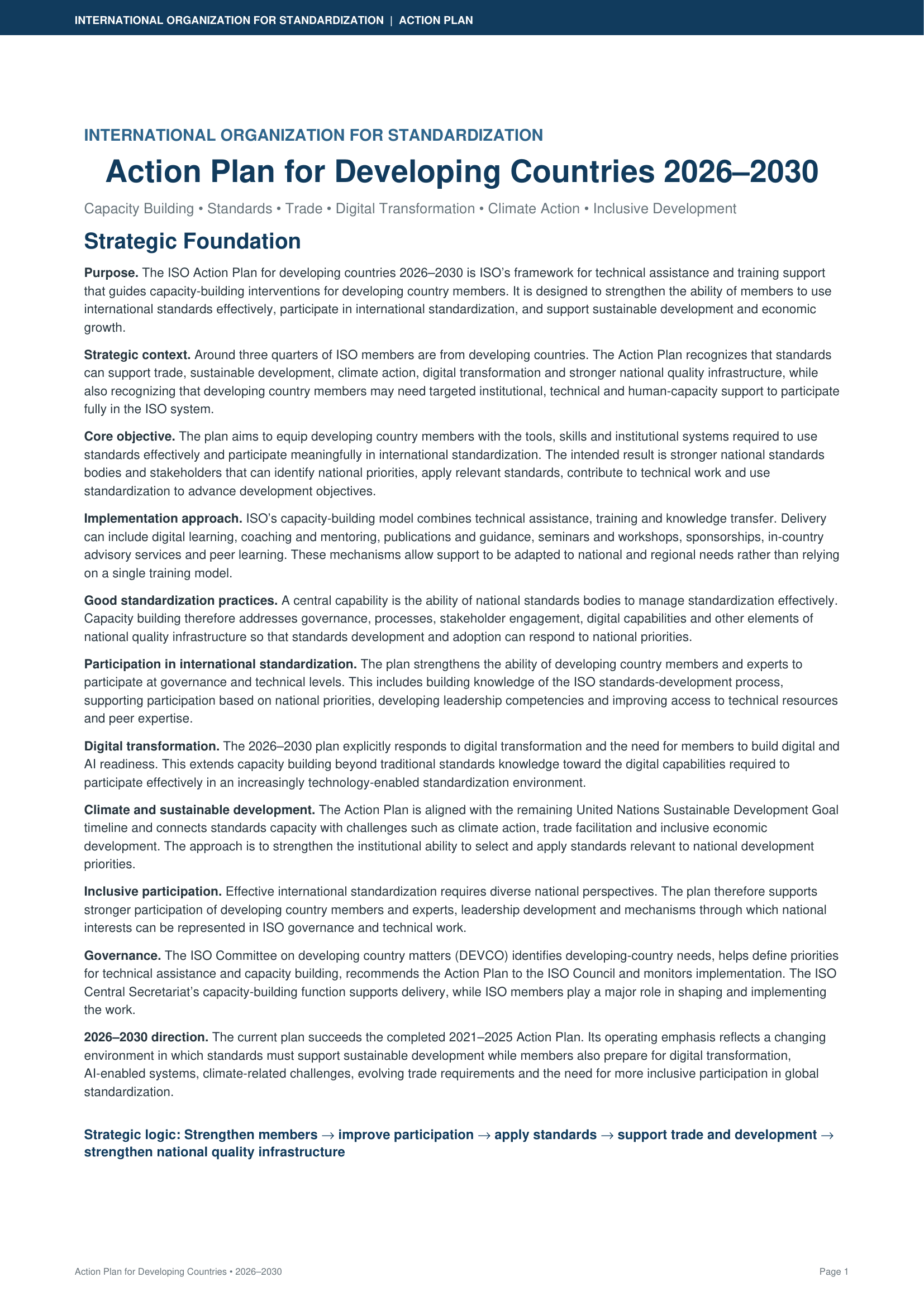 International Organization for Standardization Action Plan for Developing Countries - Free AI Action Plan Generator, 50+ Real Action Plan Examples