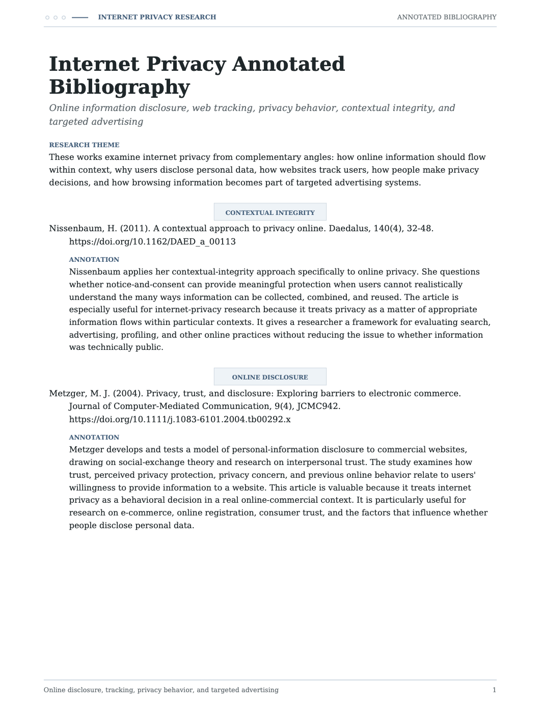 Internet Privacy Annotated Bibliography - Free AI Annotated Bibliography Generator, 50+ Real Annotated Bibliography Examples