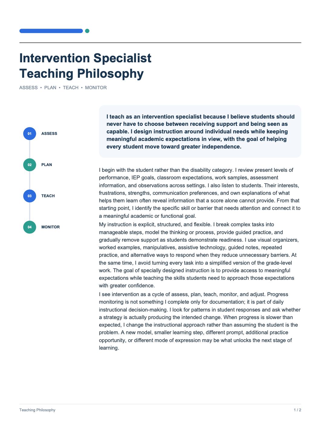 Intervention Specialist Teaching Philosophy - AI Teaching Philosophy Generator, 50+ Real Teaching Philosophy Examples
