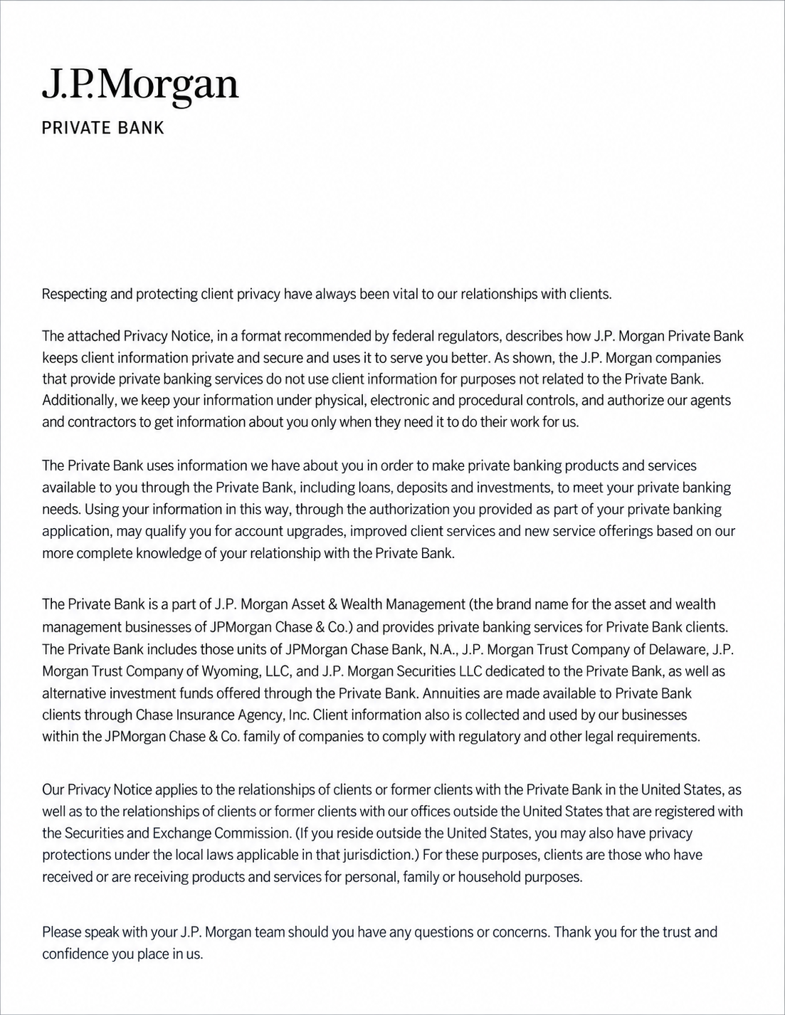 J.P. Morgan Private Bank Privacy Notice - Free AI Notice Generator, 50+ Real Notice Examples