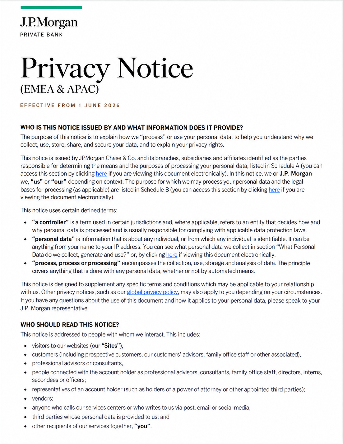 JPMorgan Chase EMEA & APAC Privacy Notice - Free AI Notice Generator, 50+ Real Notice Examples