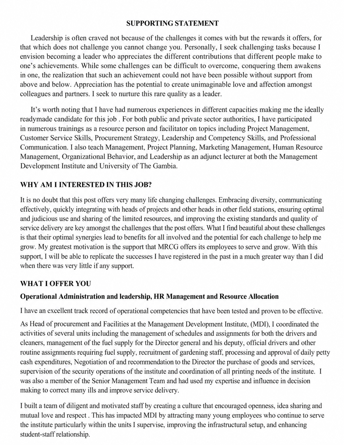 Leadership Supporting Statement - Free AI Statement Generator, 50+ Real Statement Examples