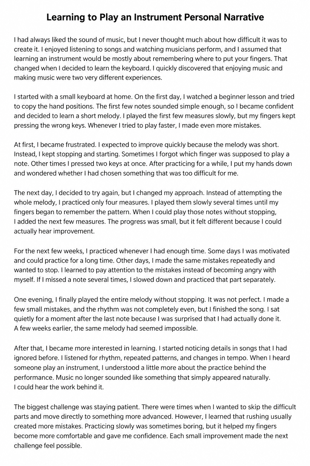 Learning to Play an Instrument Personal Narrative - Free AI Personal Narrative Generator, 50+ Real Personal Narrative Examples