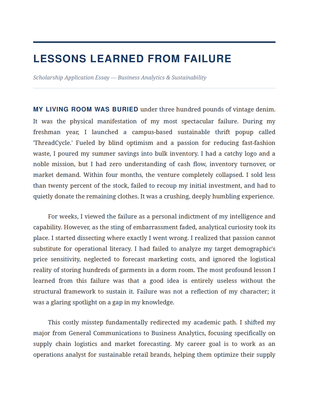 Lessons Learned From Failure Scholarship Essay - Free AI Scholarship Essay Generator, 50+ Real Scholarship Essay Examples