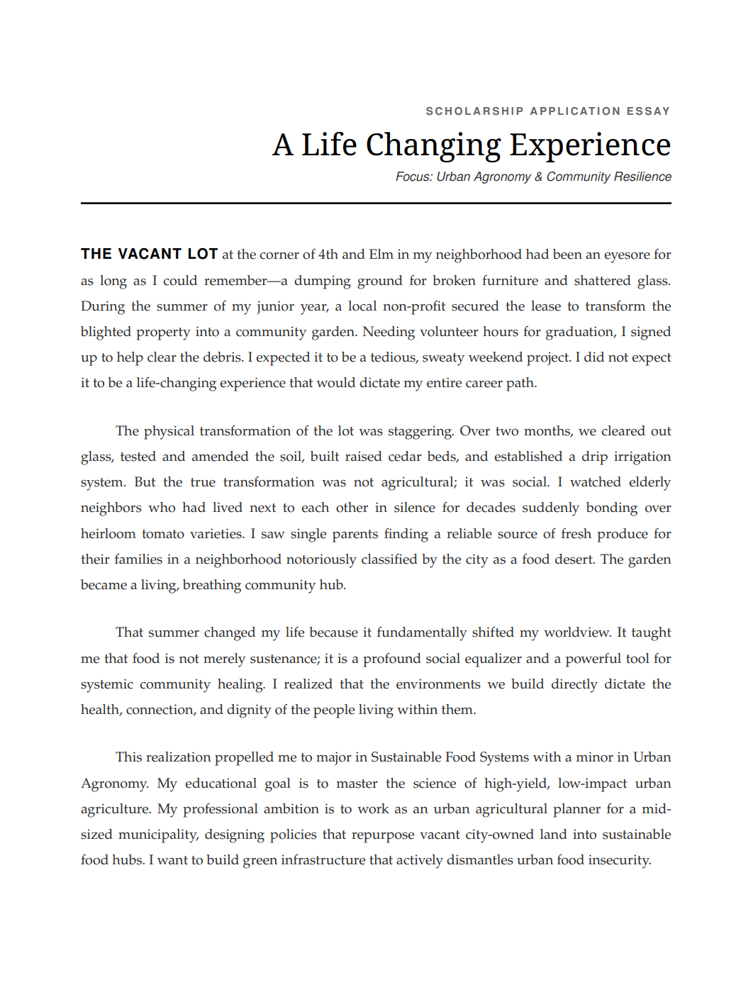 Life Changing Experience Scholarship Essay - Free AI Scholarship Essay Generator, 50+ Real Scholarship Essay Examples